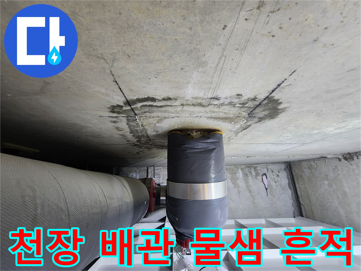 용인 수지구 화장실 천장 콘크리트 슬라브의 오수관 주변 누수 흔적