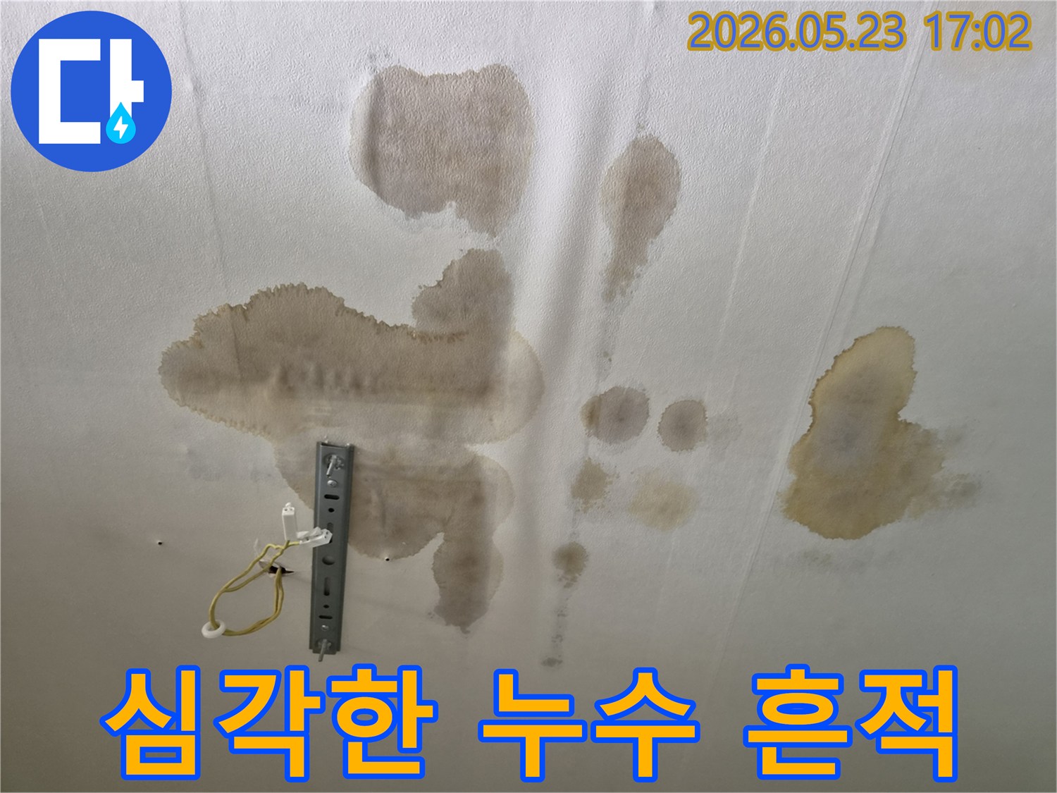 천장 마감재에 스며든 물 얼룩-정밀한 누수 탐지가 필요한 현장