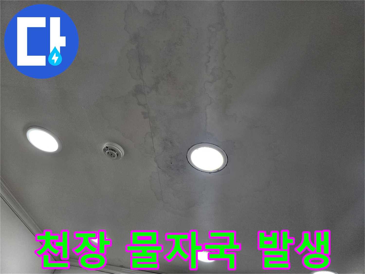 용인 수지 상가 매장 내부 천장의 젖은 얼욱 상태