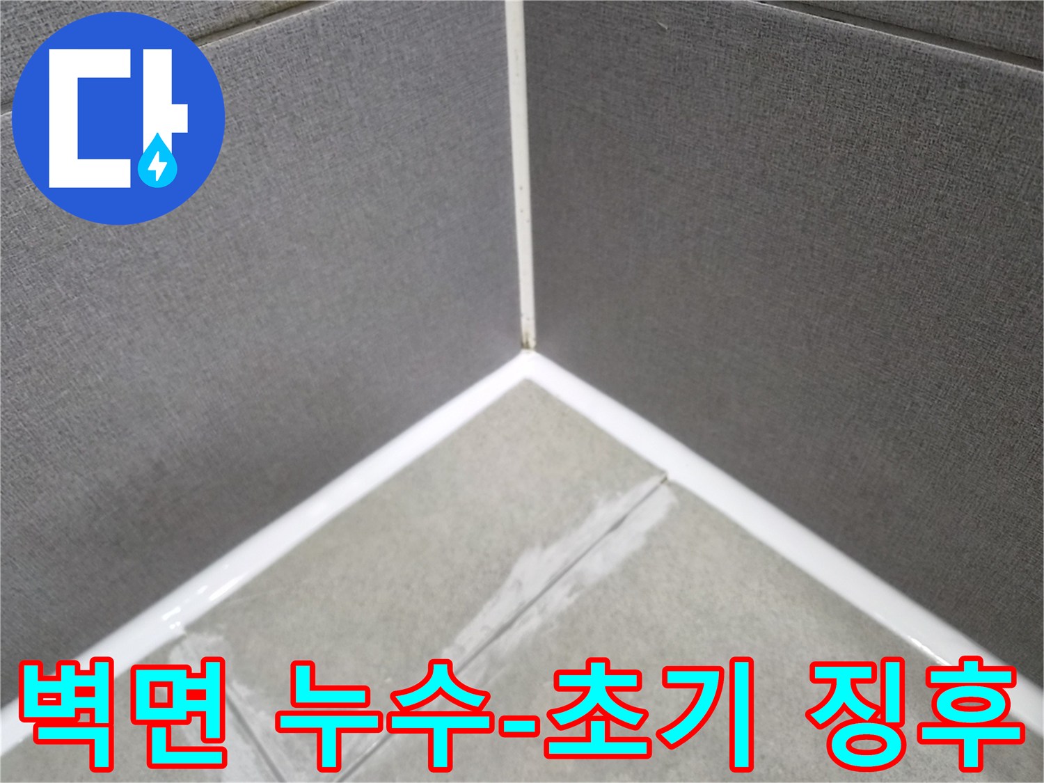 욕실 벽면과 바닥의-접합부에서-누수 초기 징후를 파악하기 위해-점검하는 모습입니다.