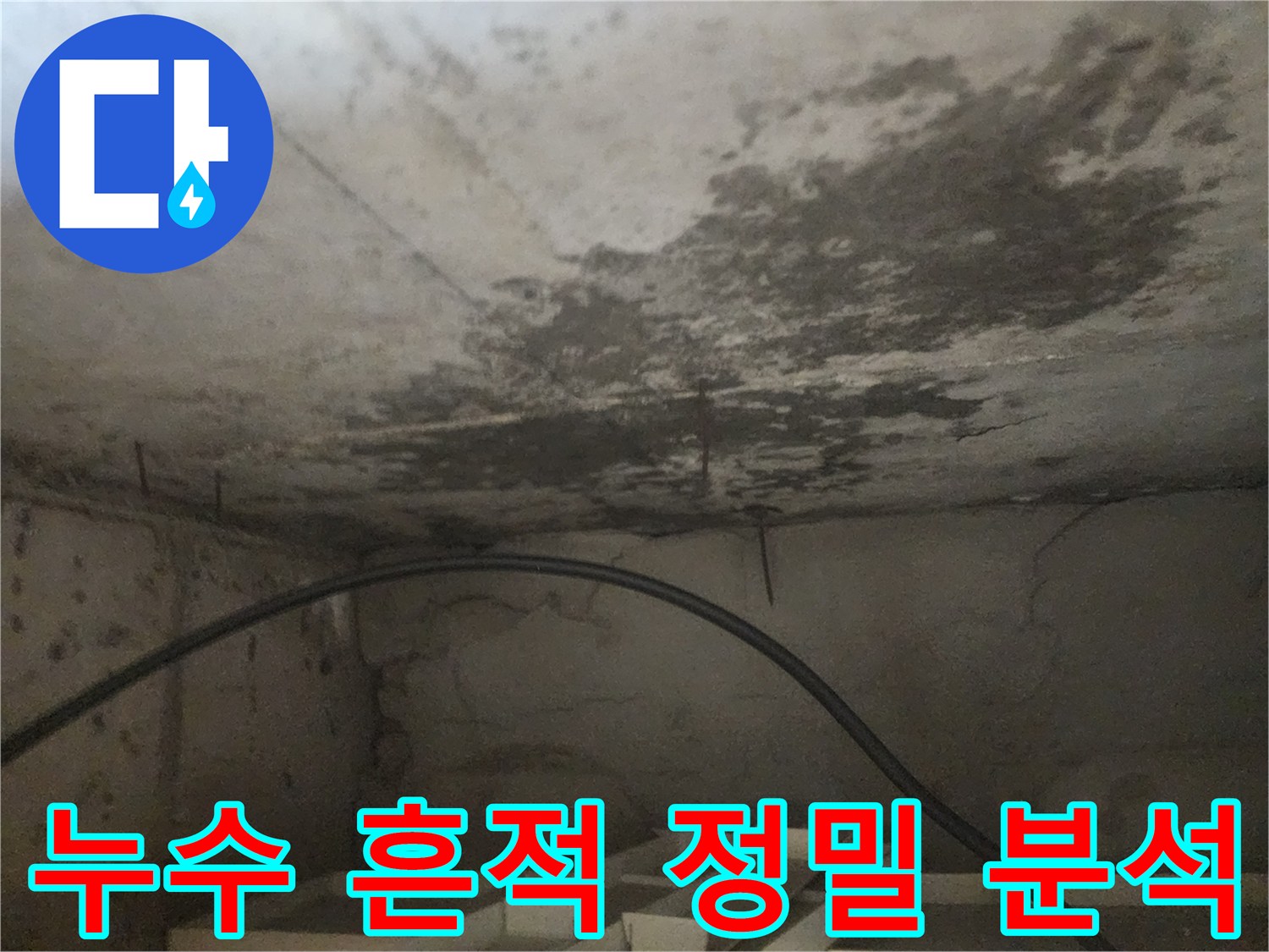 아래층 화장실 천장에 나타난-누수 흔적을 정밀하게 분석하기 위한-현장 사진입니다.