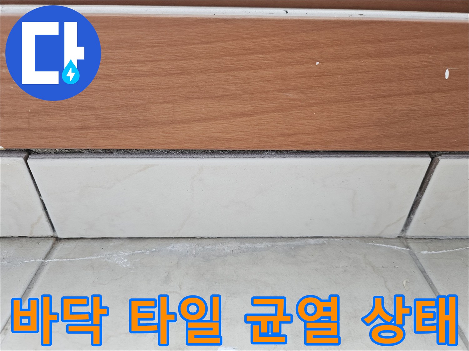 균열된 타일 틈새와 하얀 가루가 올라온 백화 부위