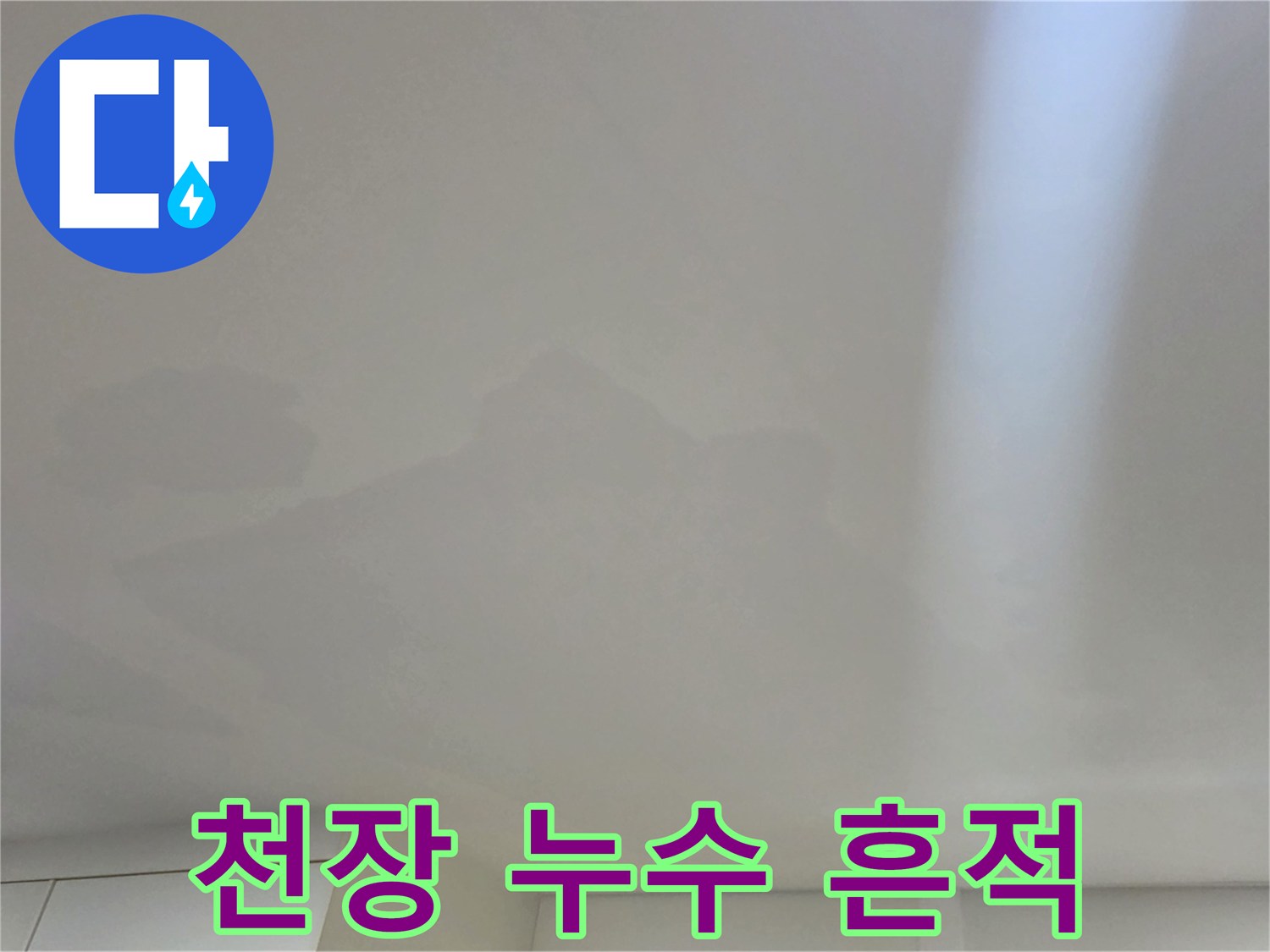 일산서구 거실 천장-광범위하게 퍼진 누수 얼룩과 변색 부위