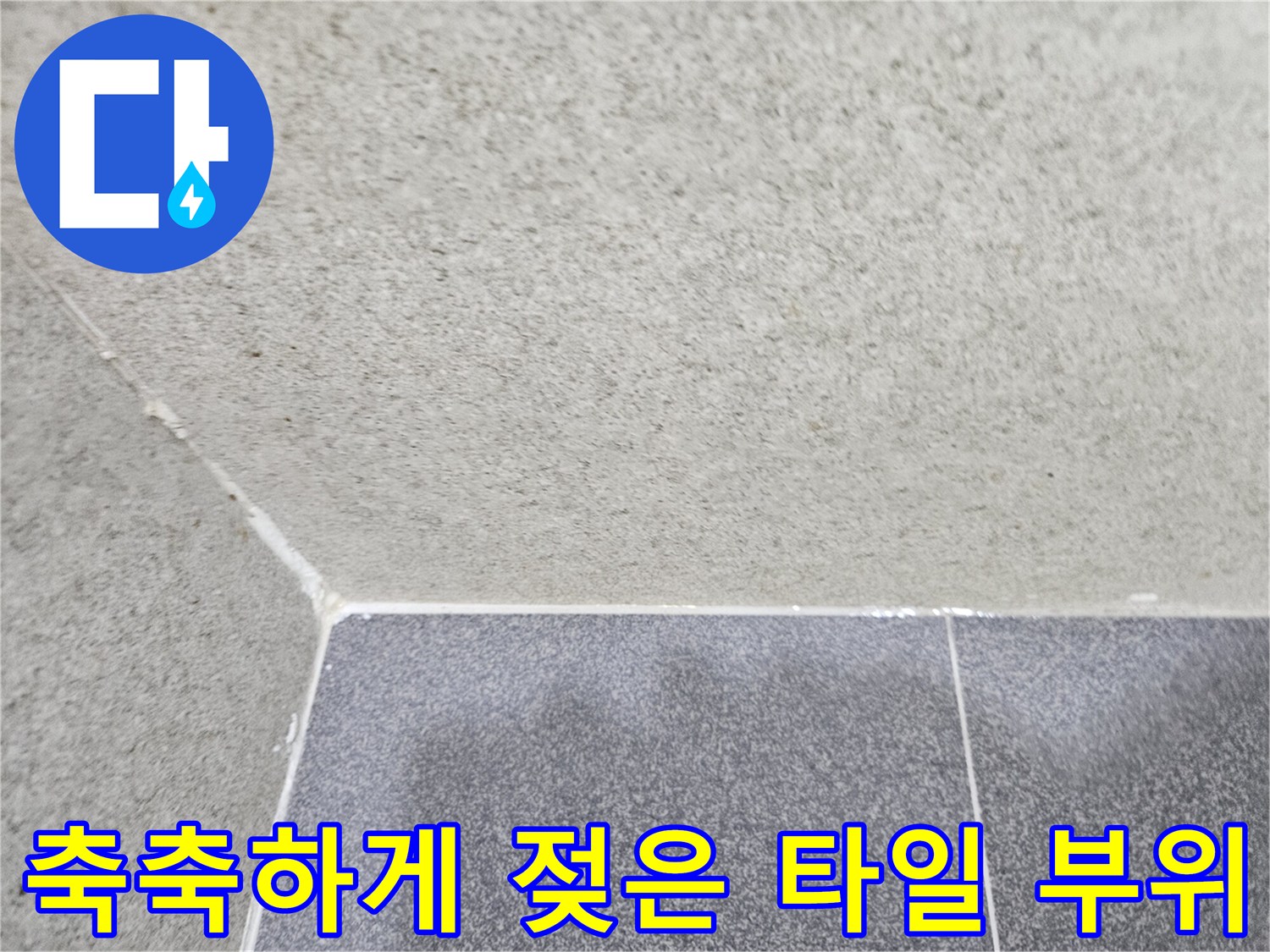 가평 상면 현장-타일 경계에 물기가 고여 있는 모습