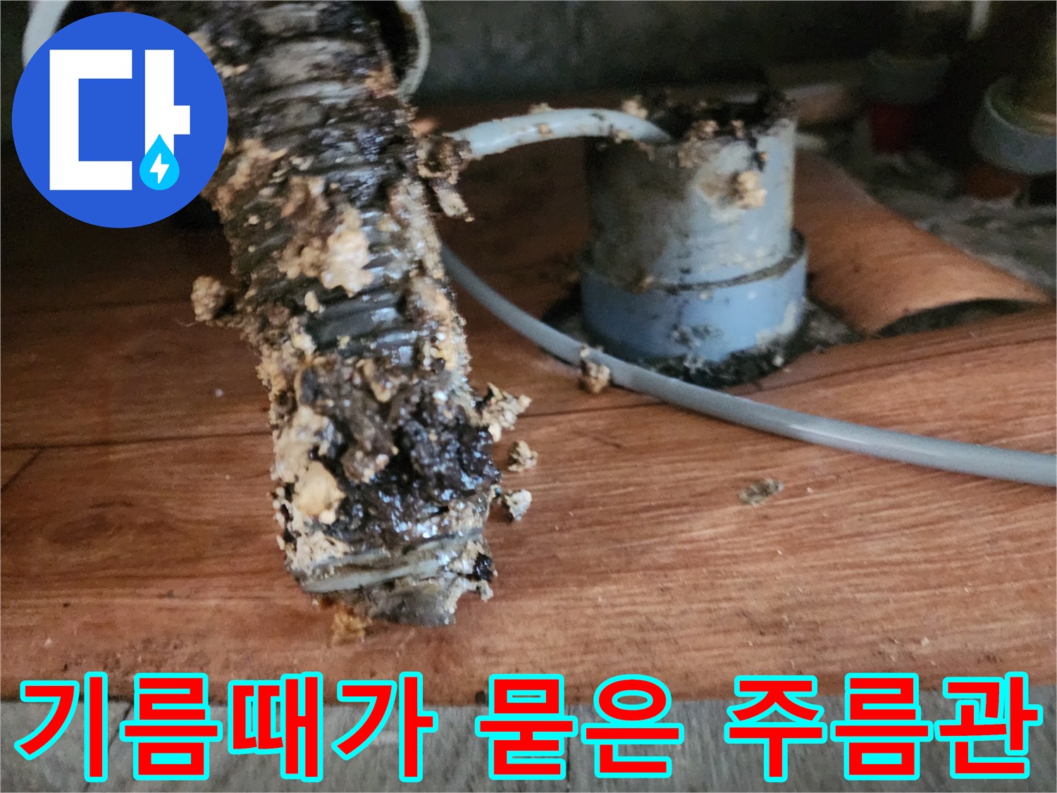 싱크대-주름관-외부와-내부에-가득히-엉겨붙은-유지방-슬러지