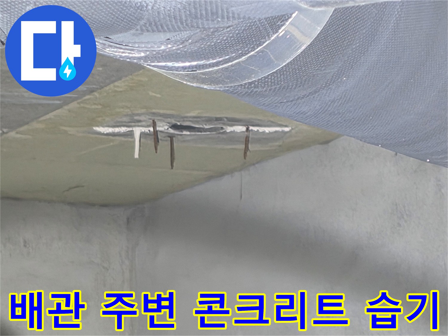 비산동 아파트 천장-물기가 스며든 배관 주변 슬래브