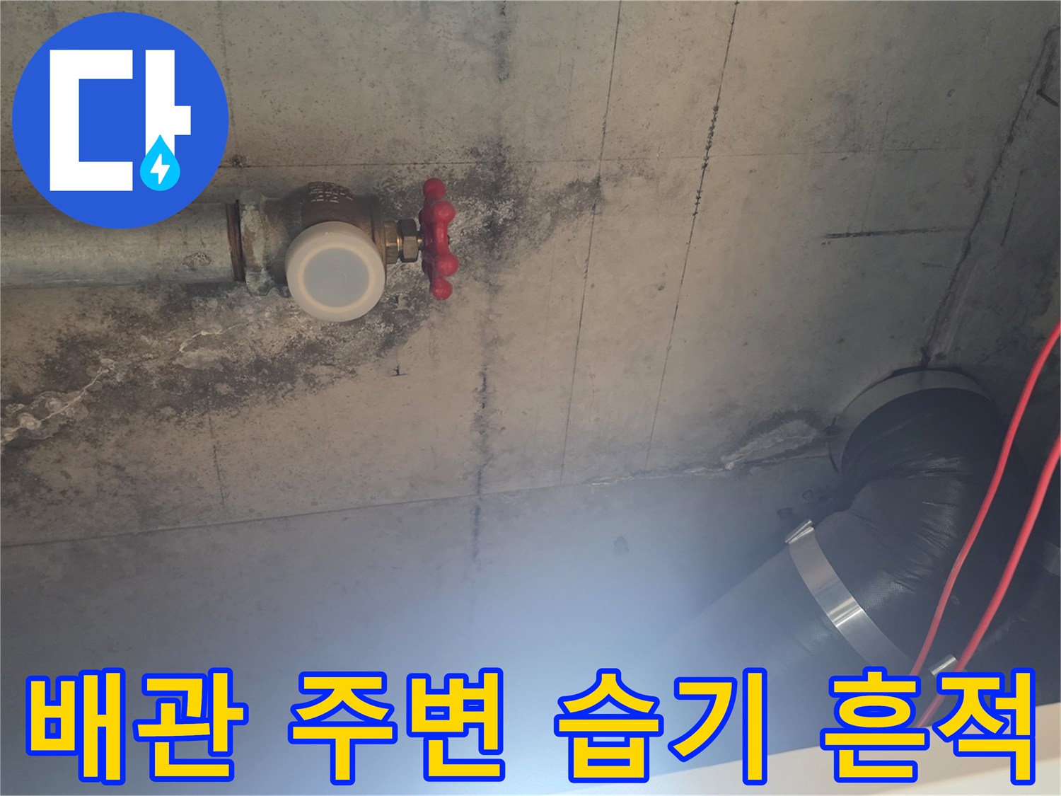 아파트 화장실 천장-배관 연결 부위의 콘크리트 변색 상태