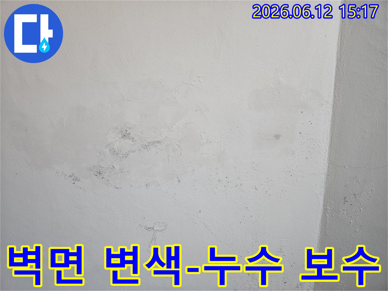 벽면의 심각한 변색과-곰팡이 발생은-오랜 기간 지속된 누수를 나타냅니다