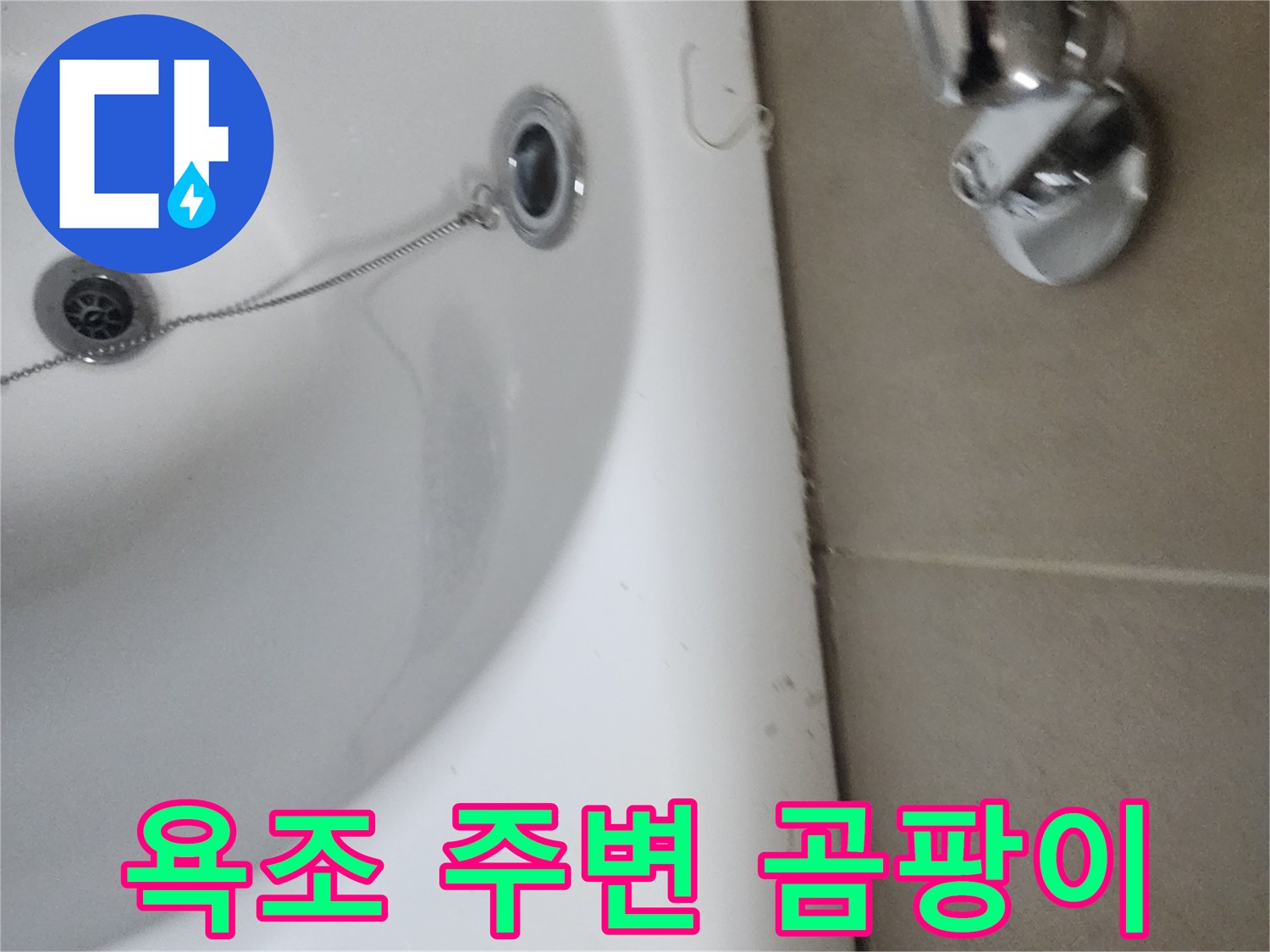 욕조와 벽면 경계에 생긴 곰팡이-오랜 물샘의 증거