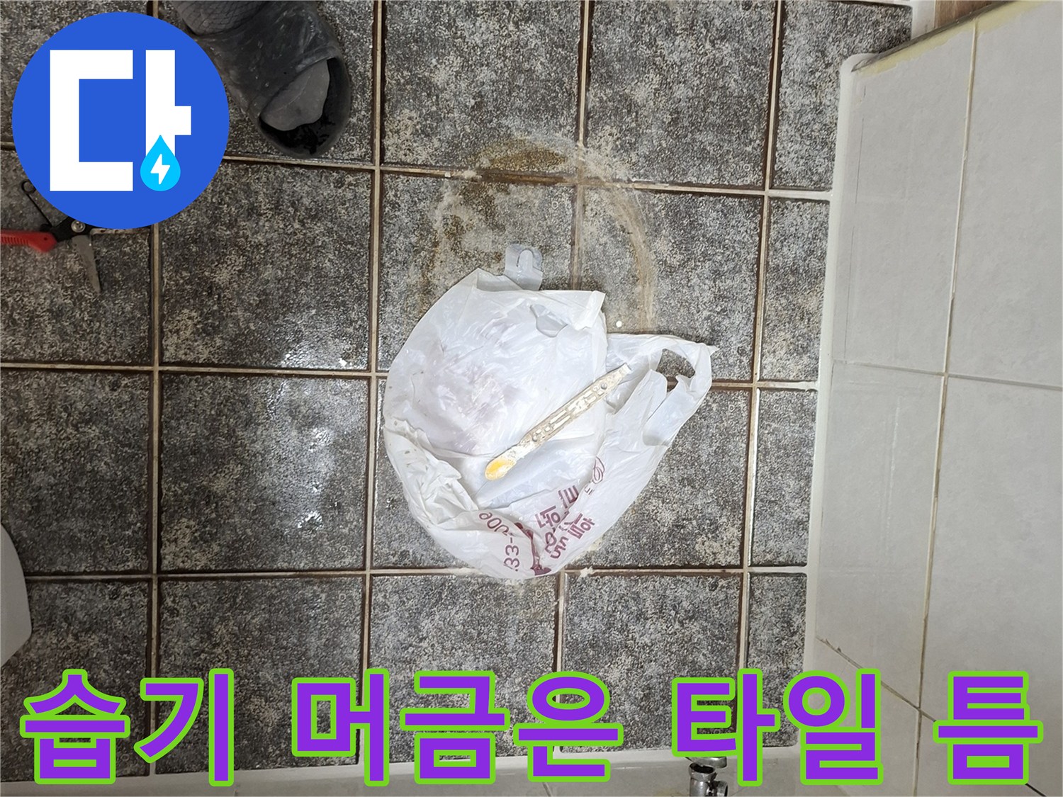 배관-주변부의-습윤한-타일-줄눈-및-얼룩-상태