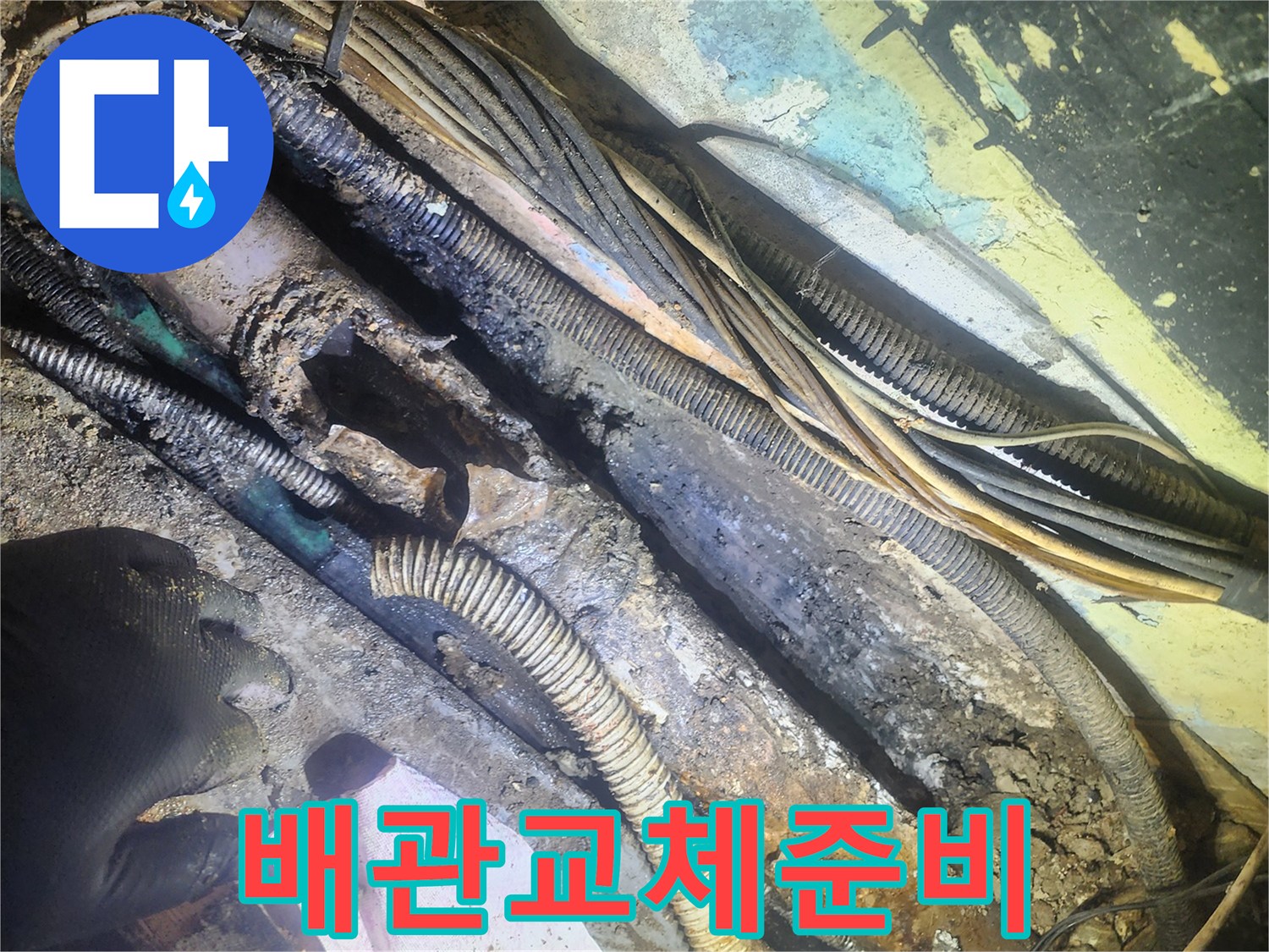오래된-건물-지하에서-발견된-배관-파열-현장과-탐지-작업