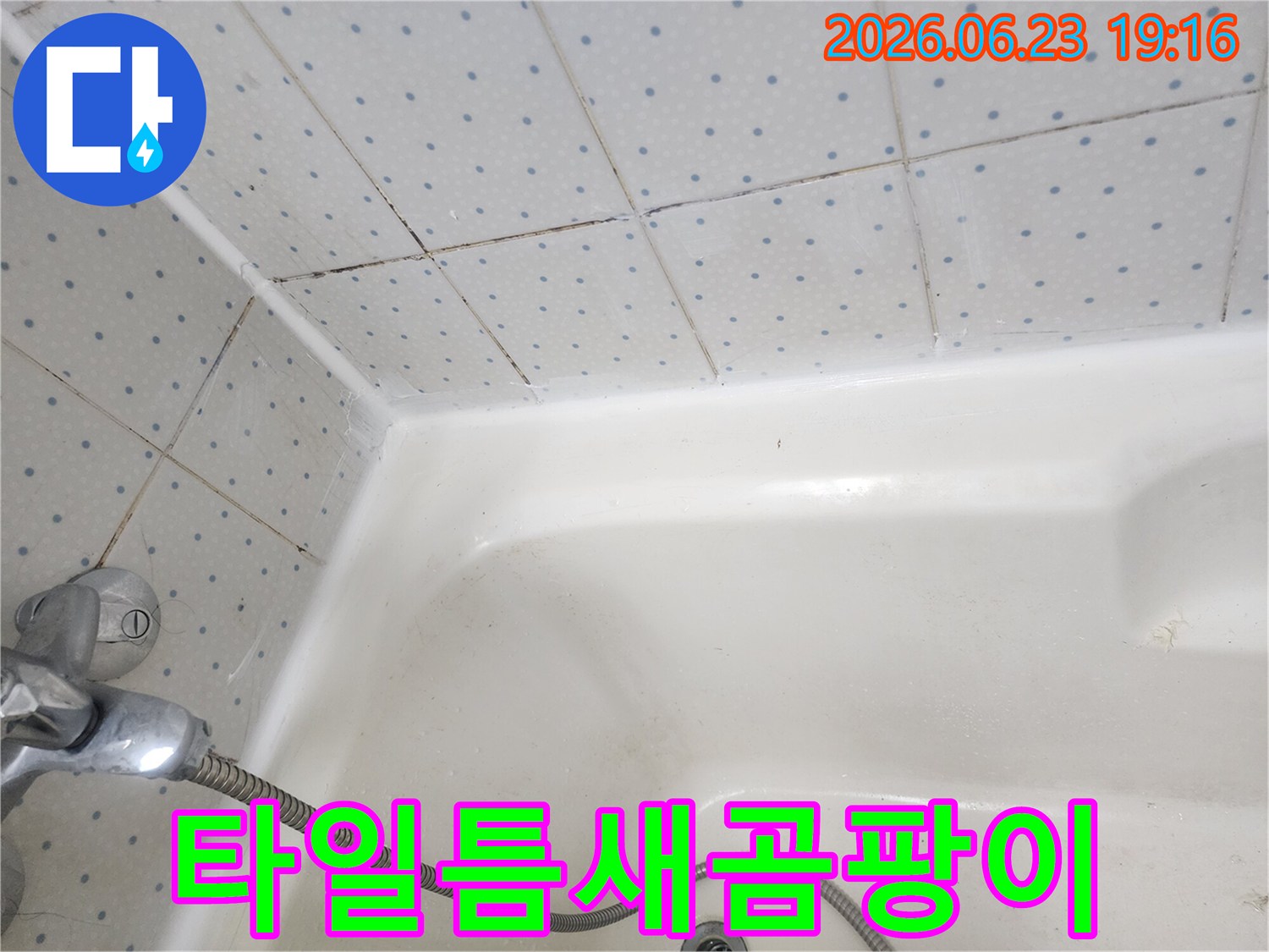욕실-타일-사이-줄눈과-욕조-경계면의-오래된-실리콘에-낀-곰팡이-상태