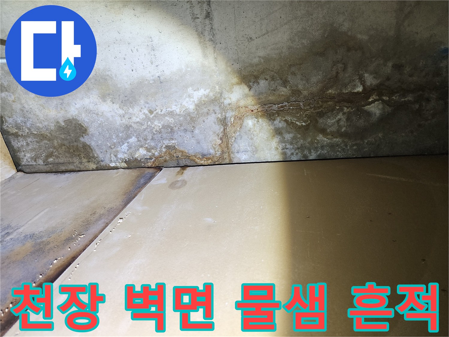 송파구 현장의 천장 콘크리트 벽면 오염 상태
