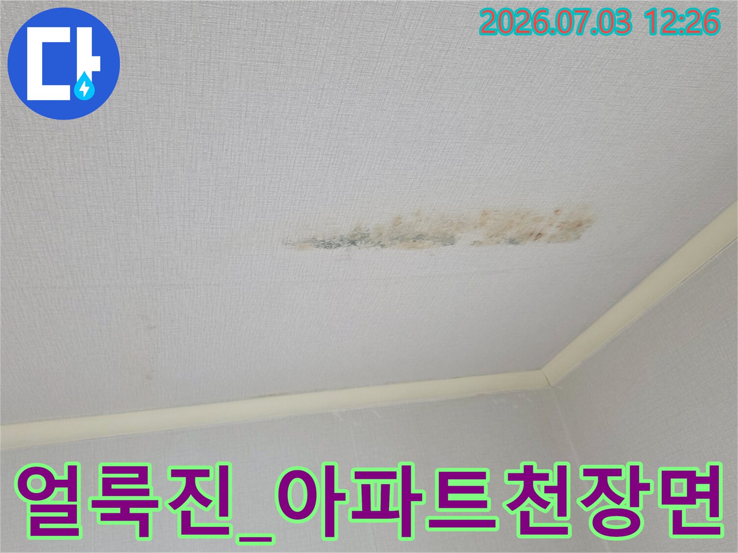 누수 여부를 판단하기 위한 천장 상태 촬영