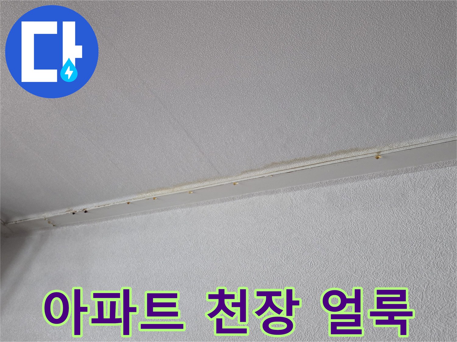 아파트 거실 천장과 벽면 경계에 나타난 미세한 습기 흔적