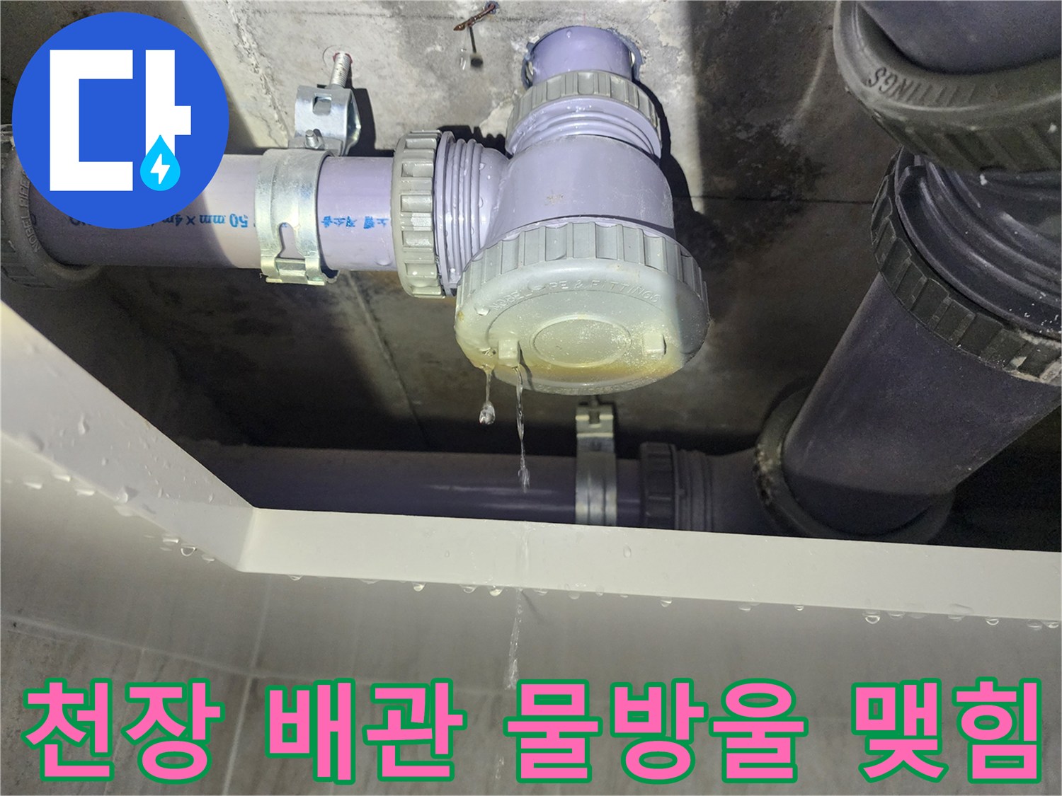 하수 배관 연결 부위에서 떨어지는 물방울 - 성북구 현장 점검 사진