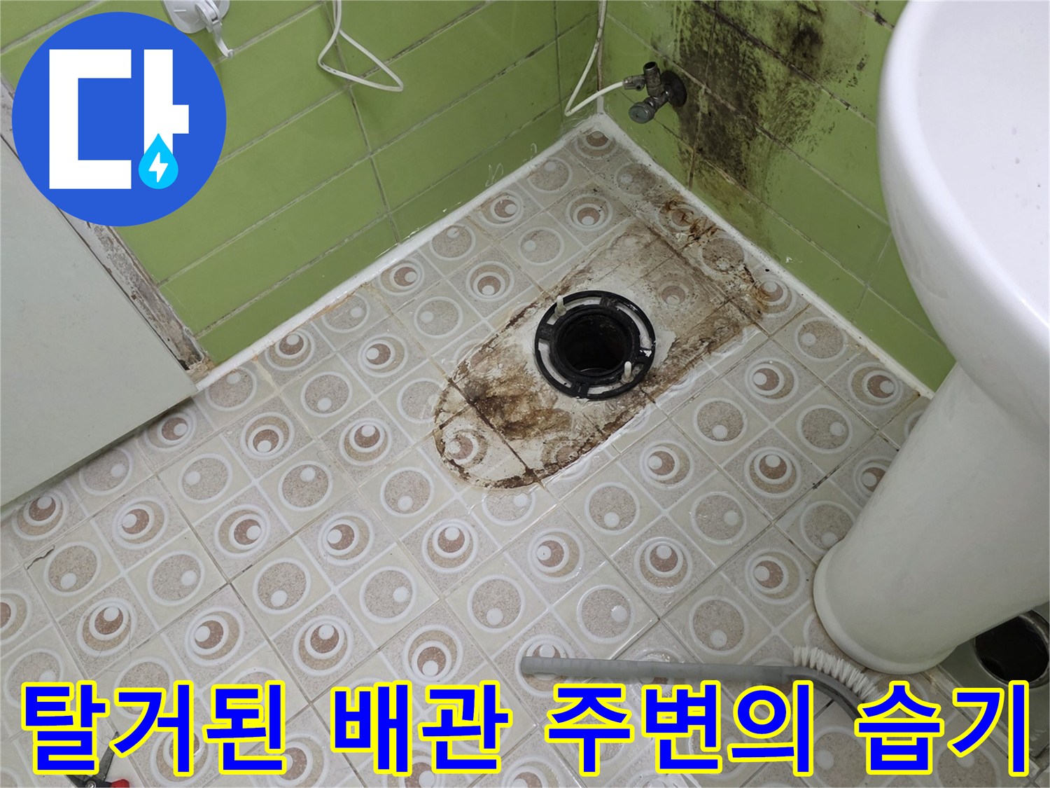 배관 탈거 후 확인된 배관 주변의 습기와 오염 상태