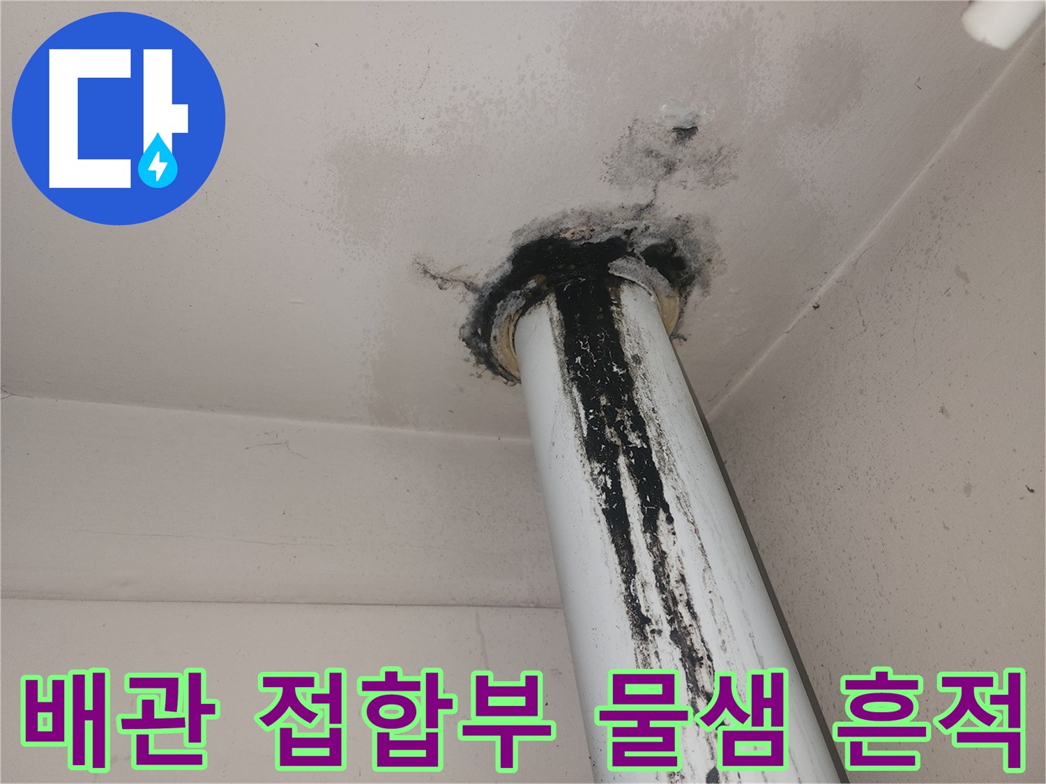 하얀색 PVC 배관-검은 곰팡이 오염지점