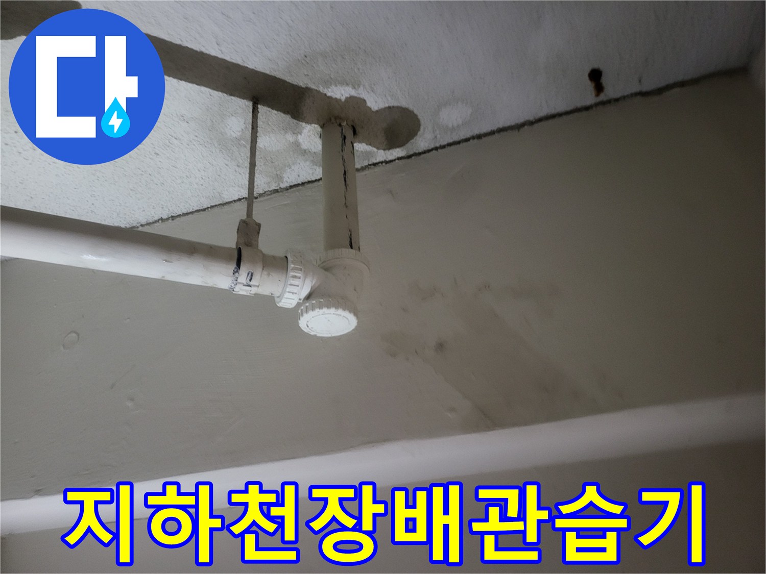용인 기흥구 지하층 천장 배관 주변의 습기 흔적과 변색된 상태