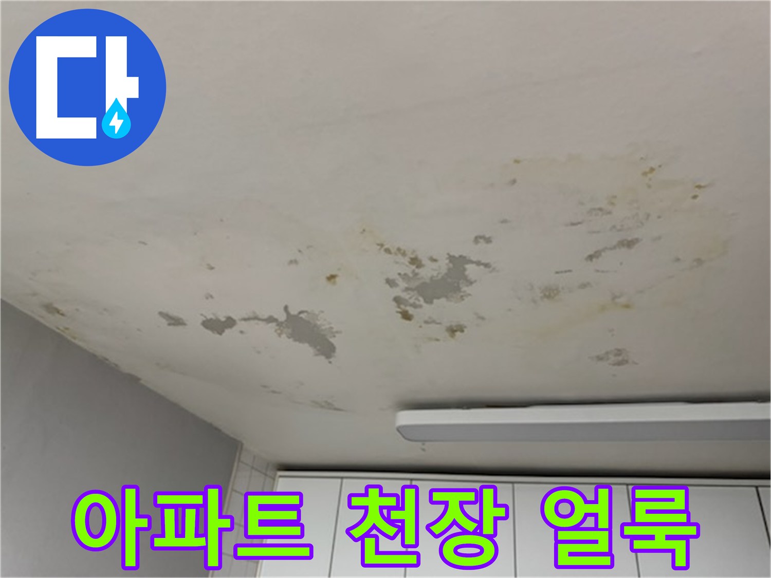 누수로 인해 오염된 아파트 거실 천장 모습