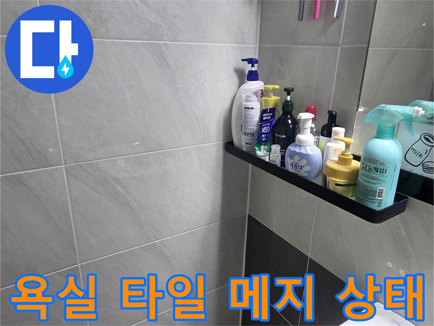 변기 주변과 세면대 아래쪽 타일 틈새 점검 사진