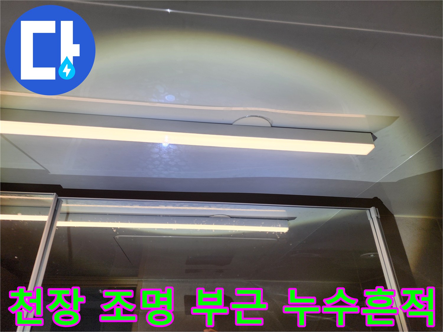 위례 아파트 화장실 - 천장 내부의 젖은 마감재 상태