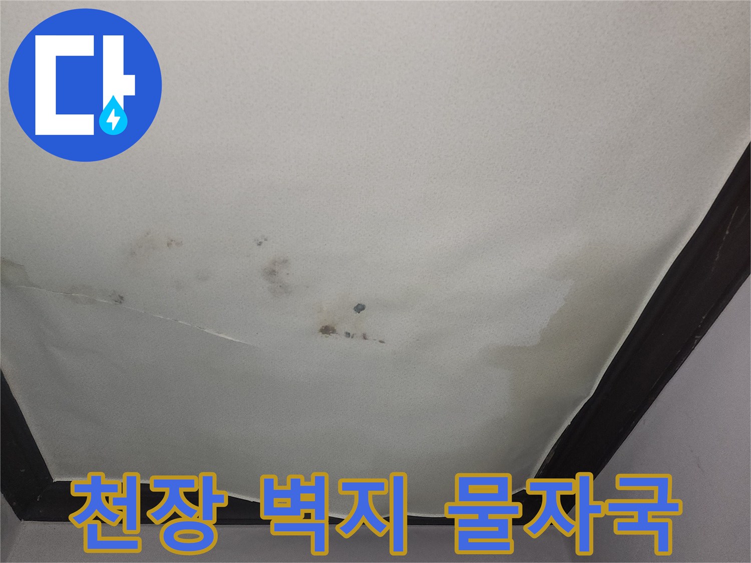 군포시 당동-거실 천장 벽지가 젖어 변색된 모습