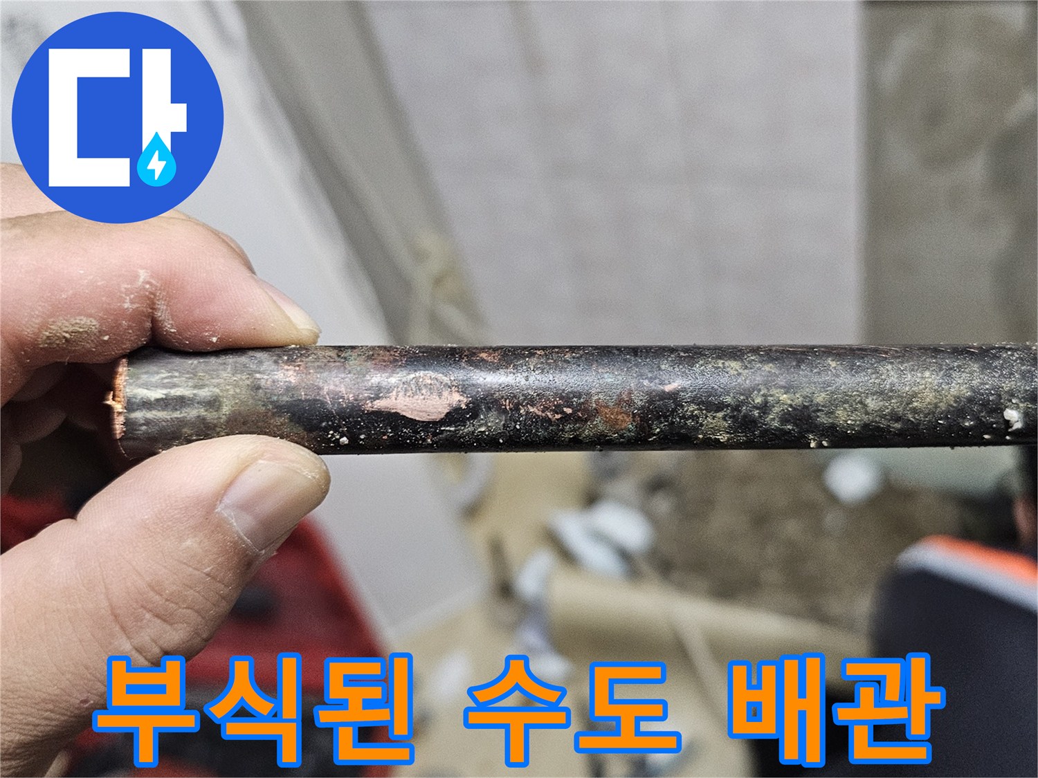 상도동 현장에서 직접 촬영한 부식된 배관의 상세 모습입니다.