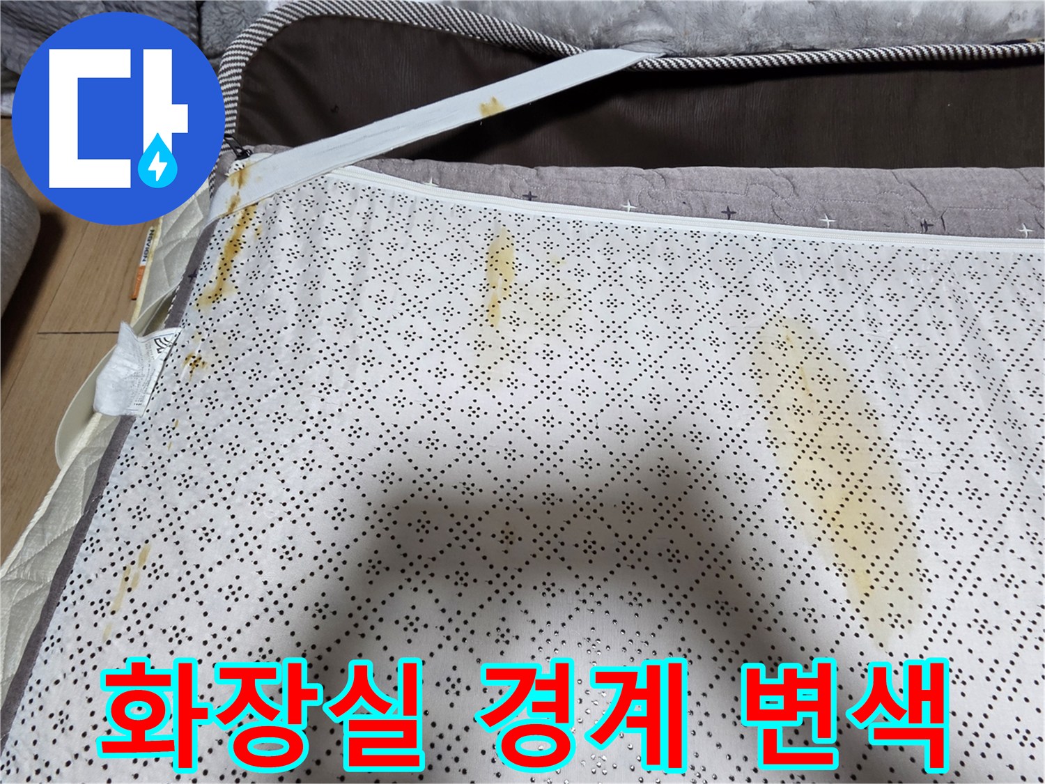 욕실과 거실 사이 마루 변색 부위