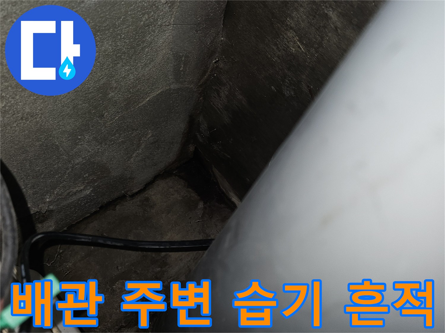 화장실 천장 내부-배관 주변의 습기와 오염 상태