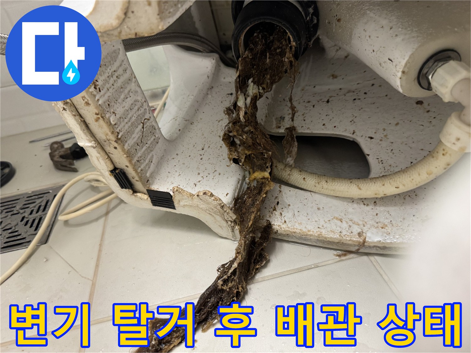변기를-탈거한-후-오수관에서-흘러나온-이물질-상태