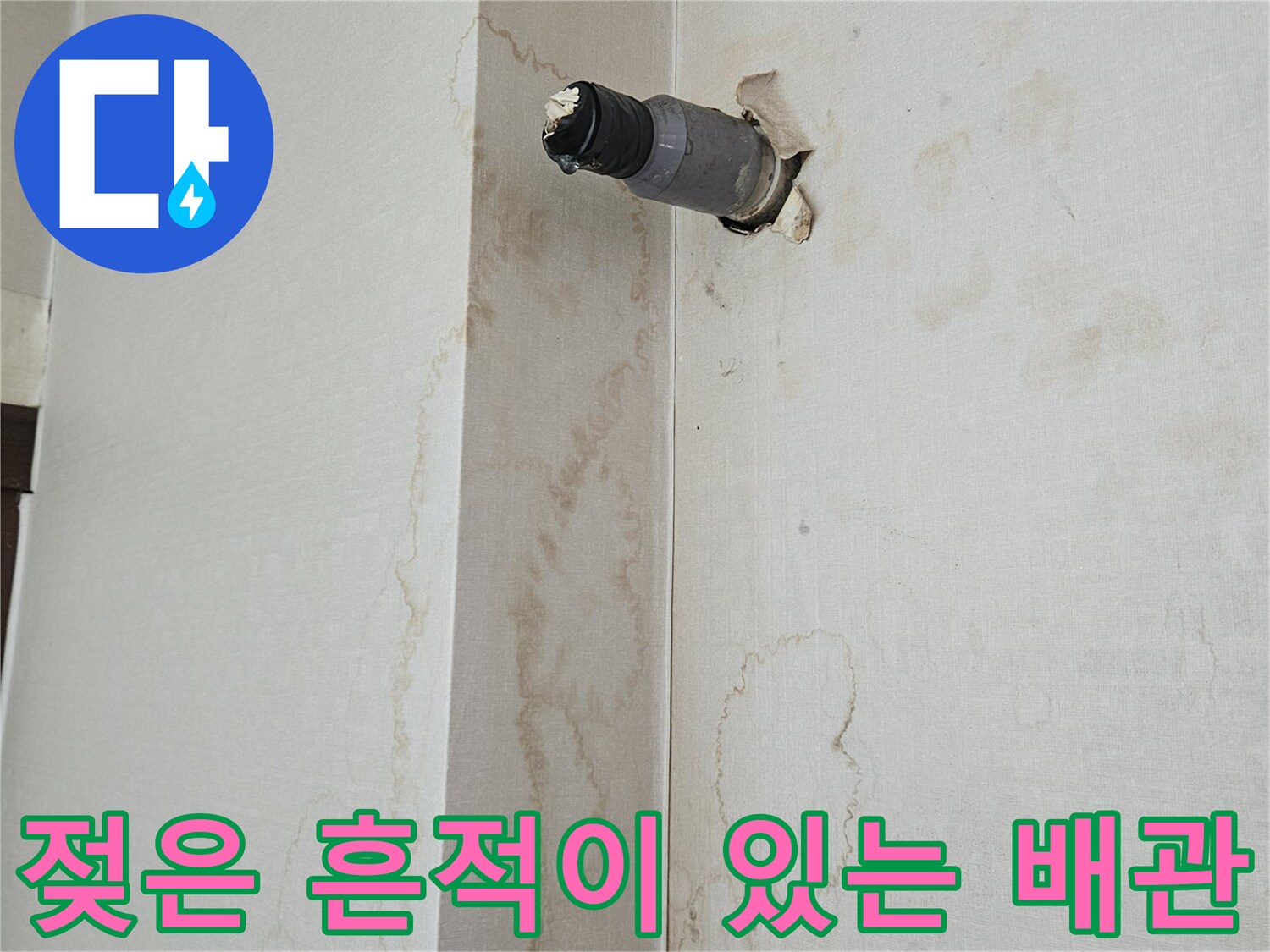 누수가 발생한 것으로 보이는 상가 천장의 변색 부위