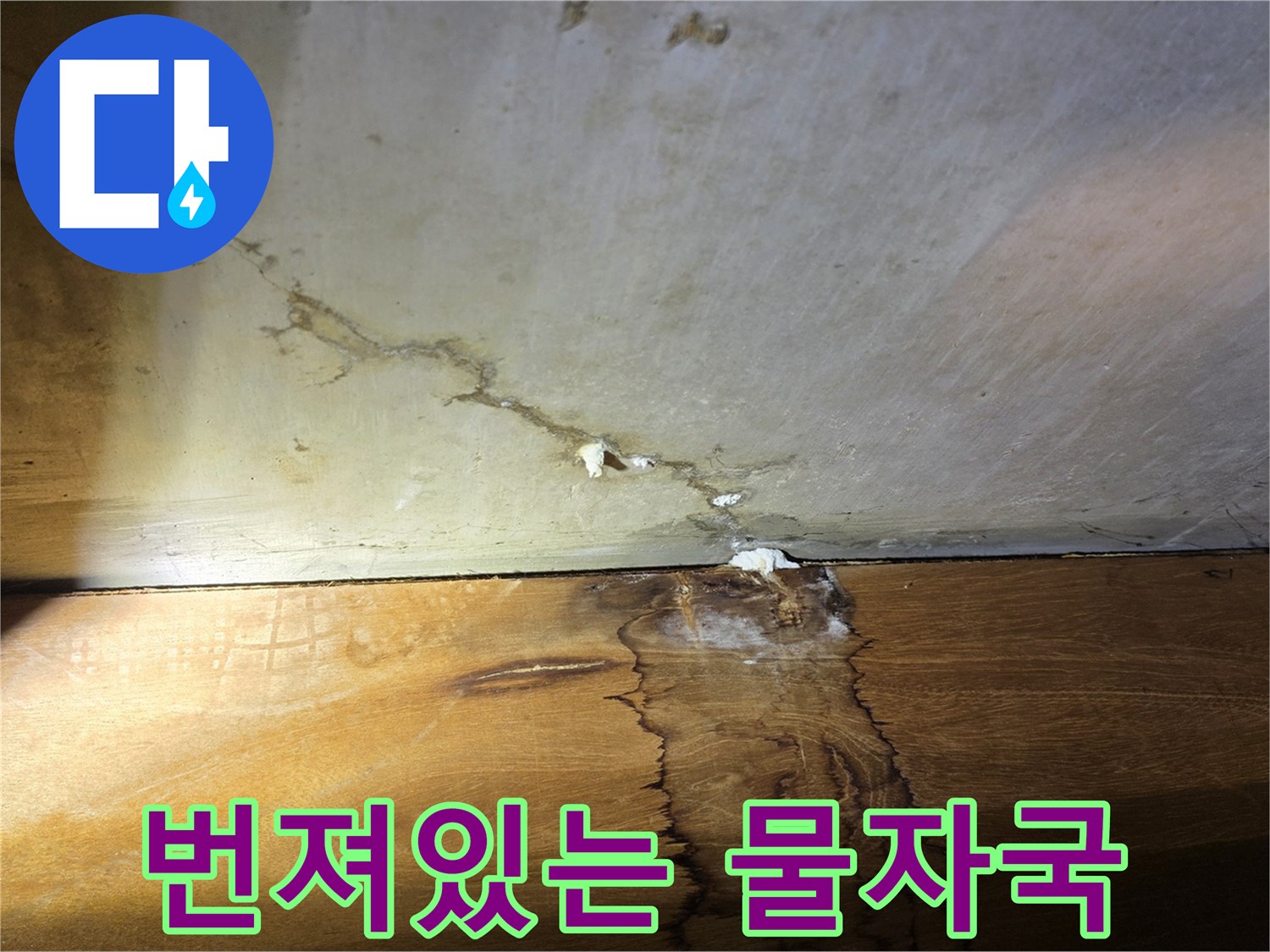 천장 경계선을 따라 번진 누수 물자국 현황
