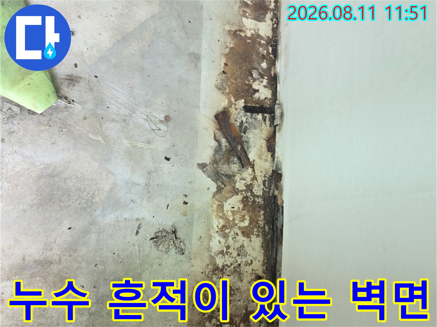 분당 정자동 아파트 베란다 하단부의 누수 및 곰팡이 오염 부위