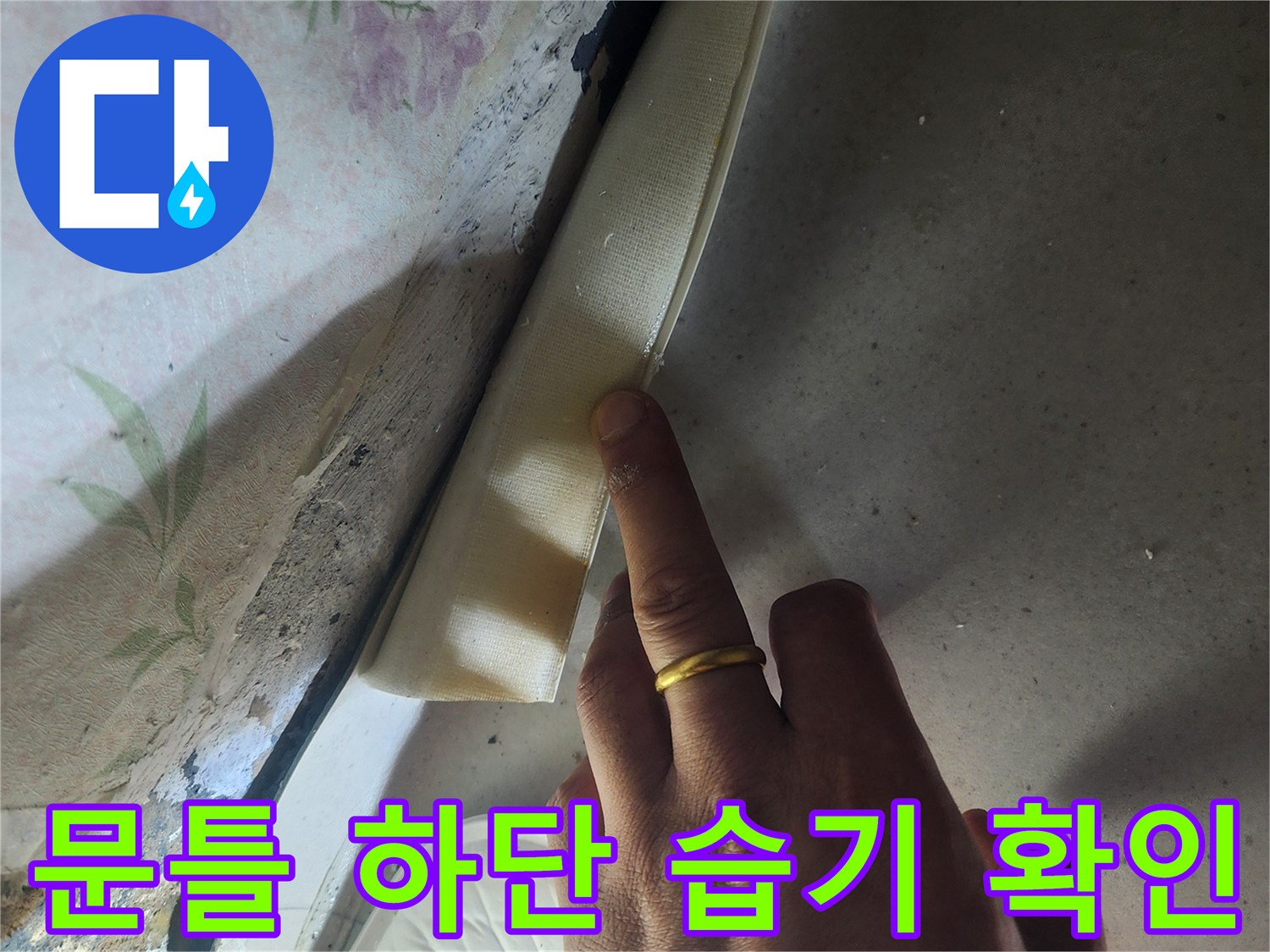 젖어있는 벽지 틈새-누수 지점의 육안 검사 과정