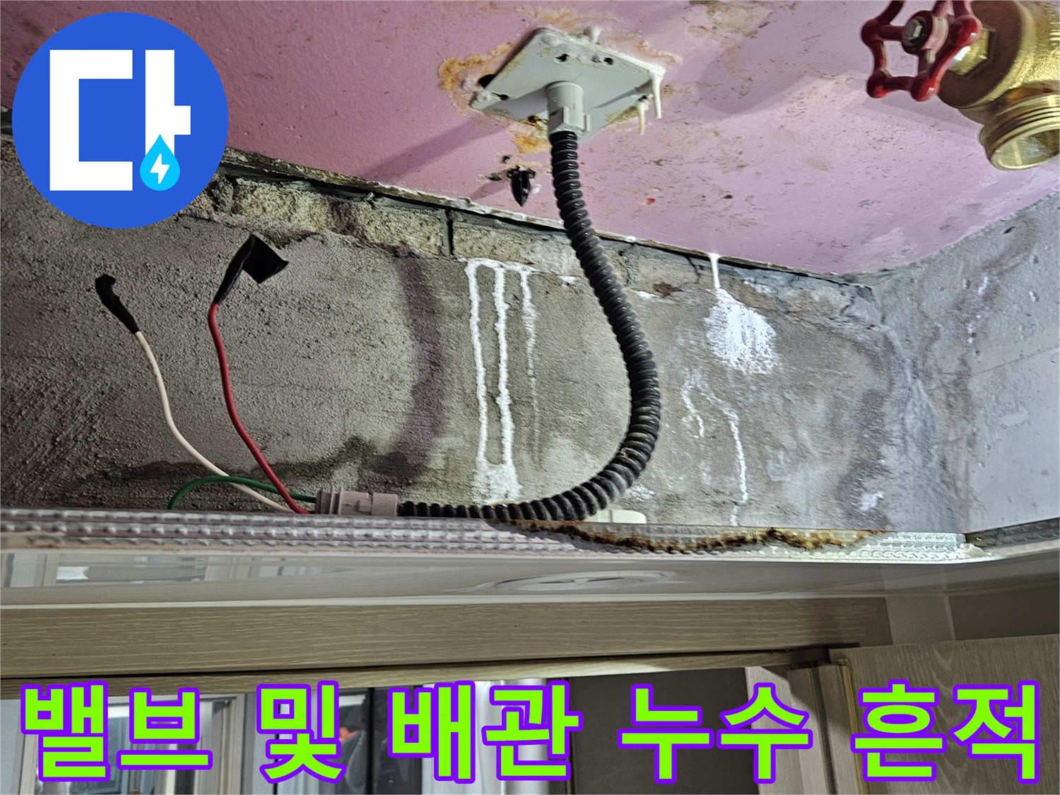 양주 옥정동 현장-천장 내부의 습기 젖은 배관 모습