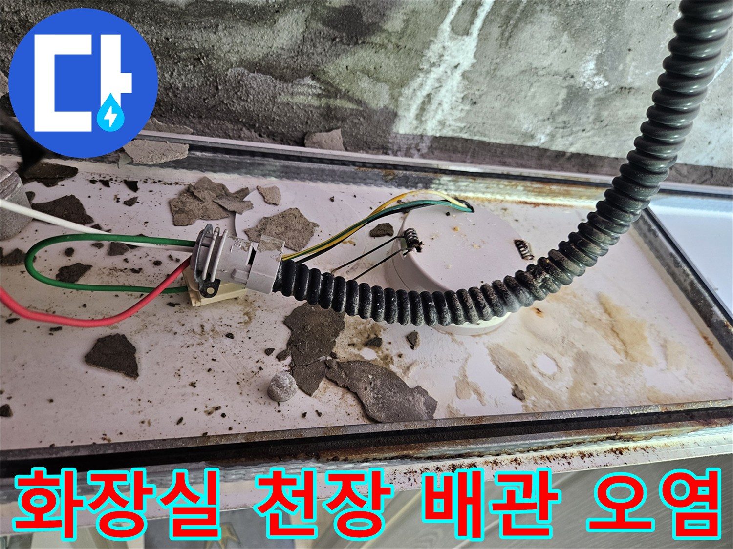 양주 옥정동-화장실 천장 내부의 배관 주변 물자국과 오염 상태