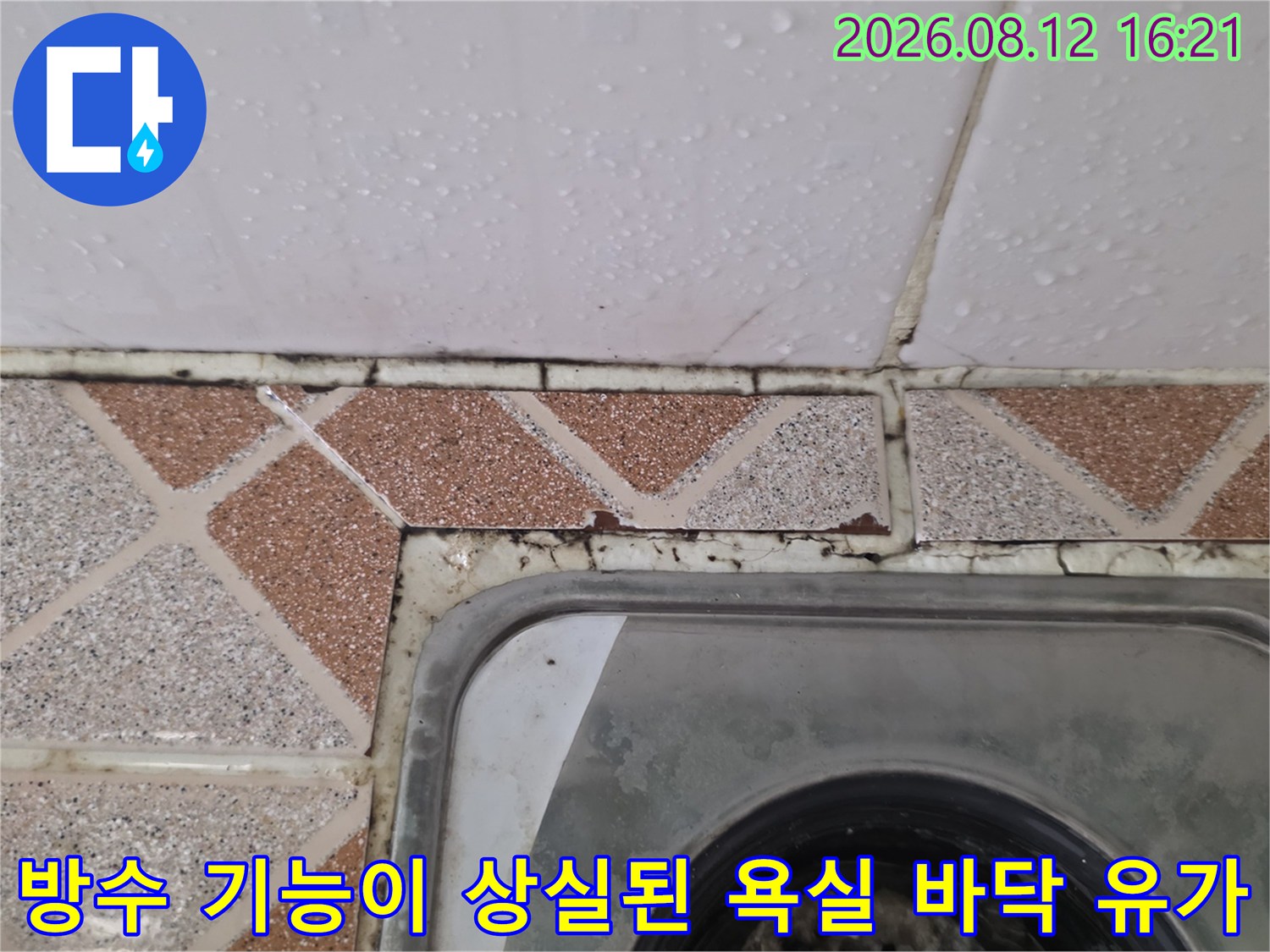 백시멘트-마감이-부식되어-틈새가-생긴-욕실-배수구-근접샷