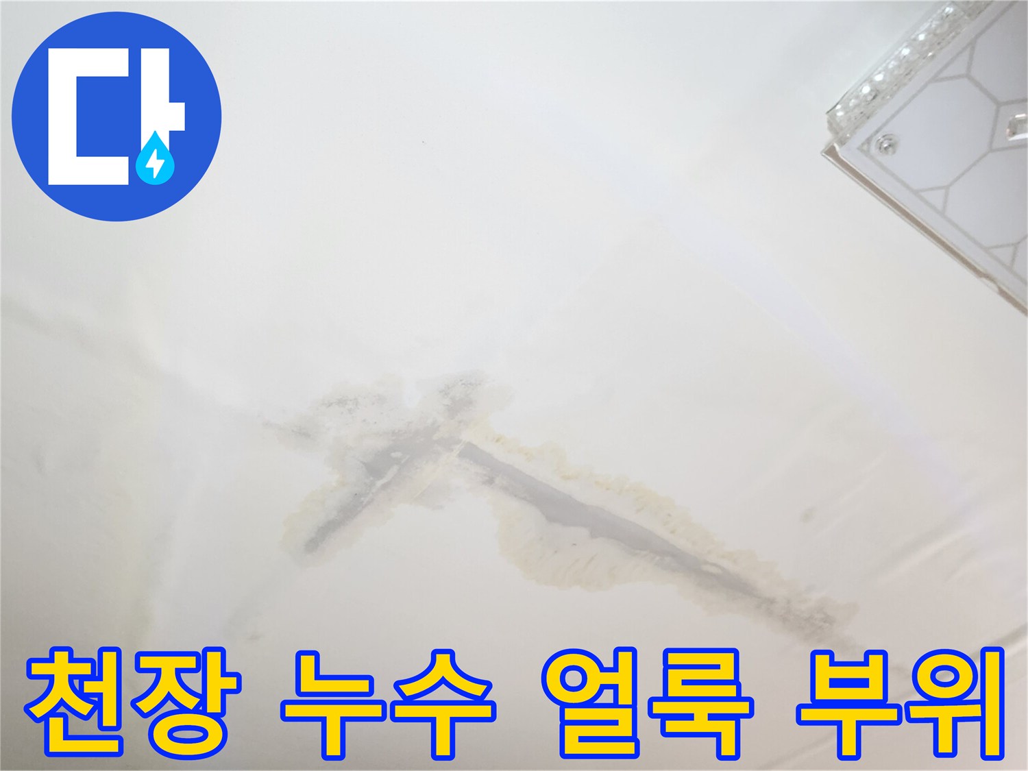 천장 마감재에 발생한 누수 흔적 및 물자국