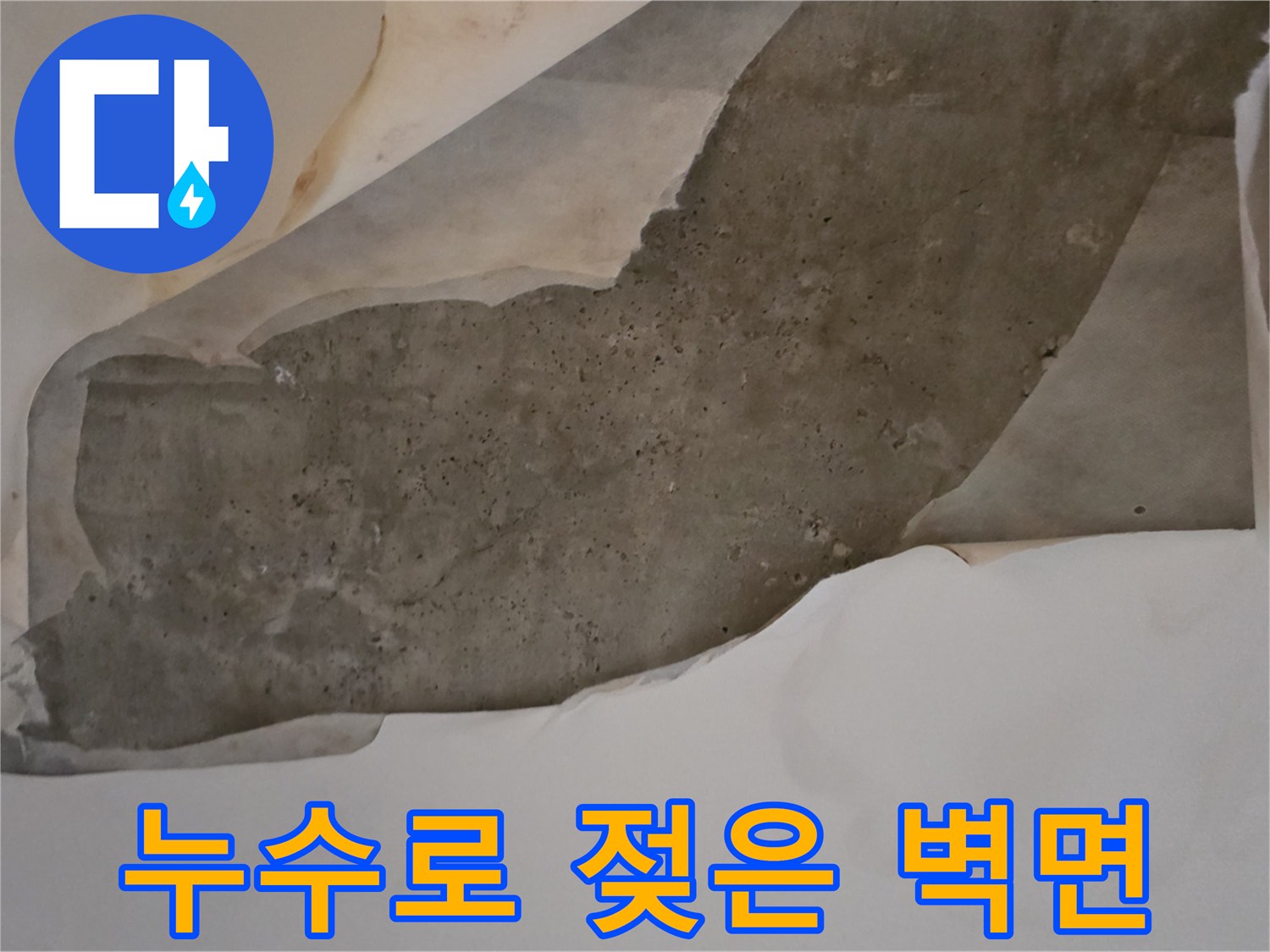 천장 도배재가 벗겨진-누수 피해 현장의 모습