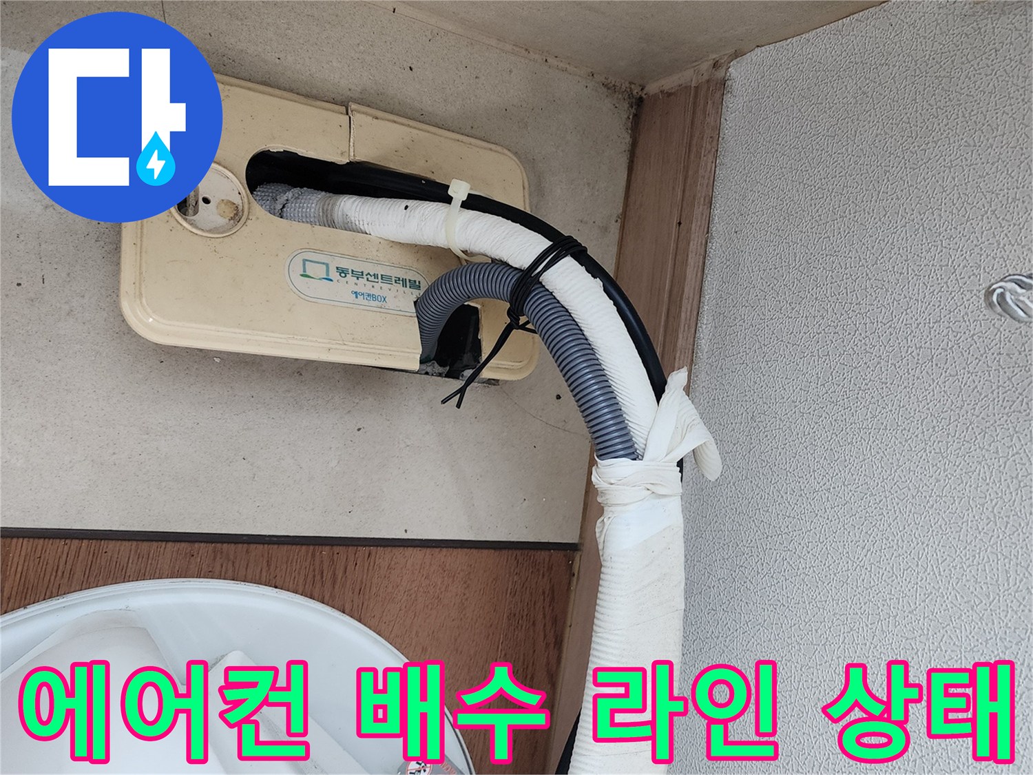 보온재로-감싸진-에호스-와-바닥-배수구