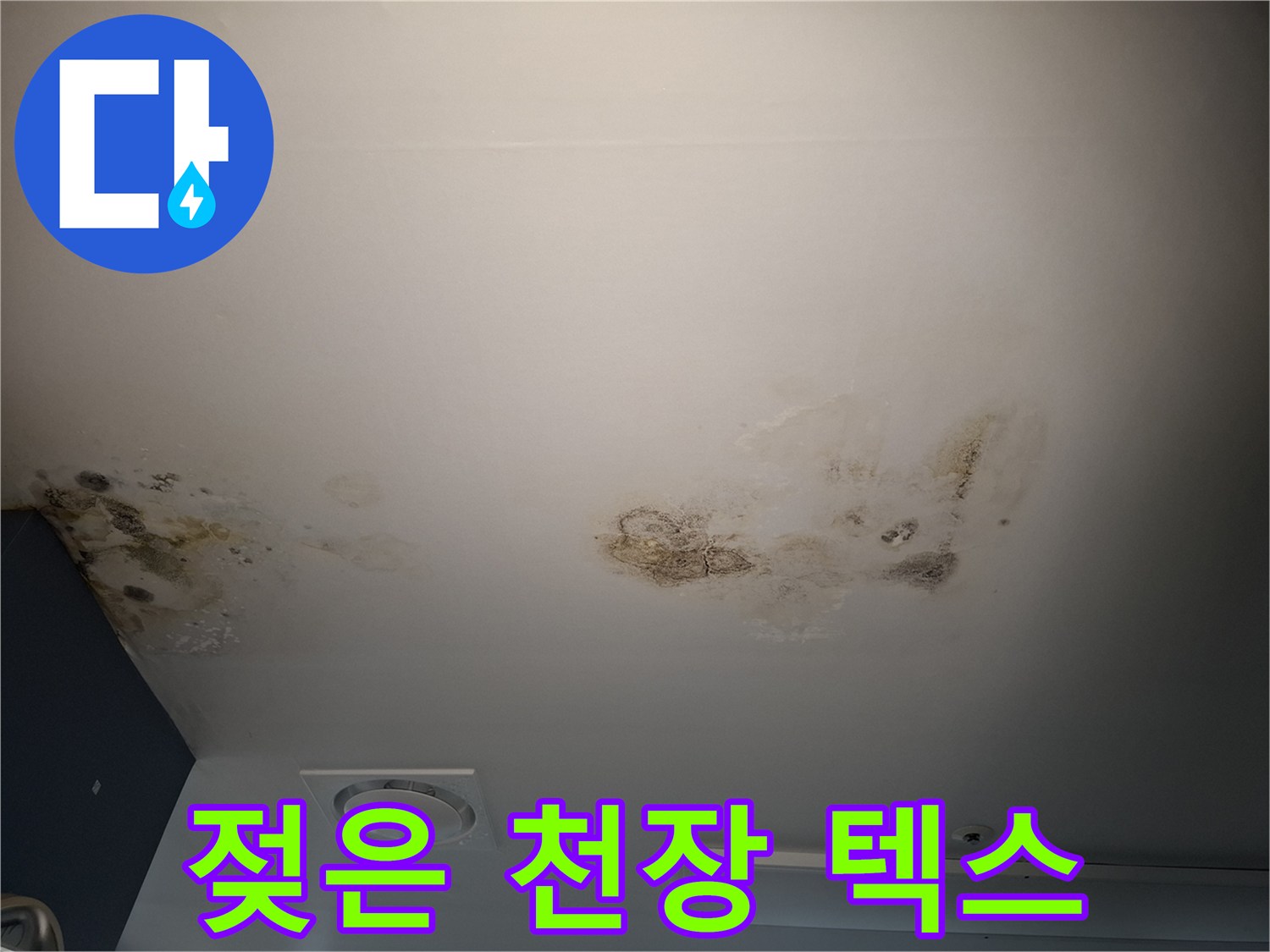 천장 텍스 부위의-누수로 인한 젖음과 얼룩 현상