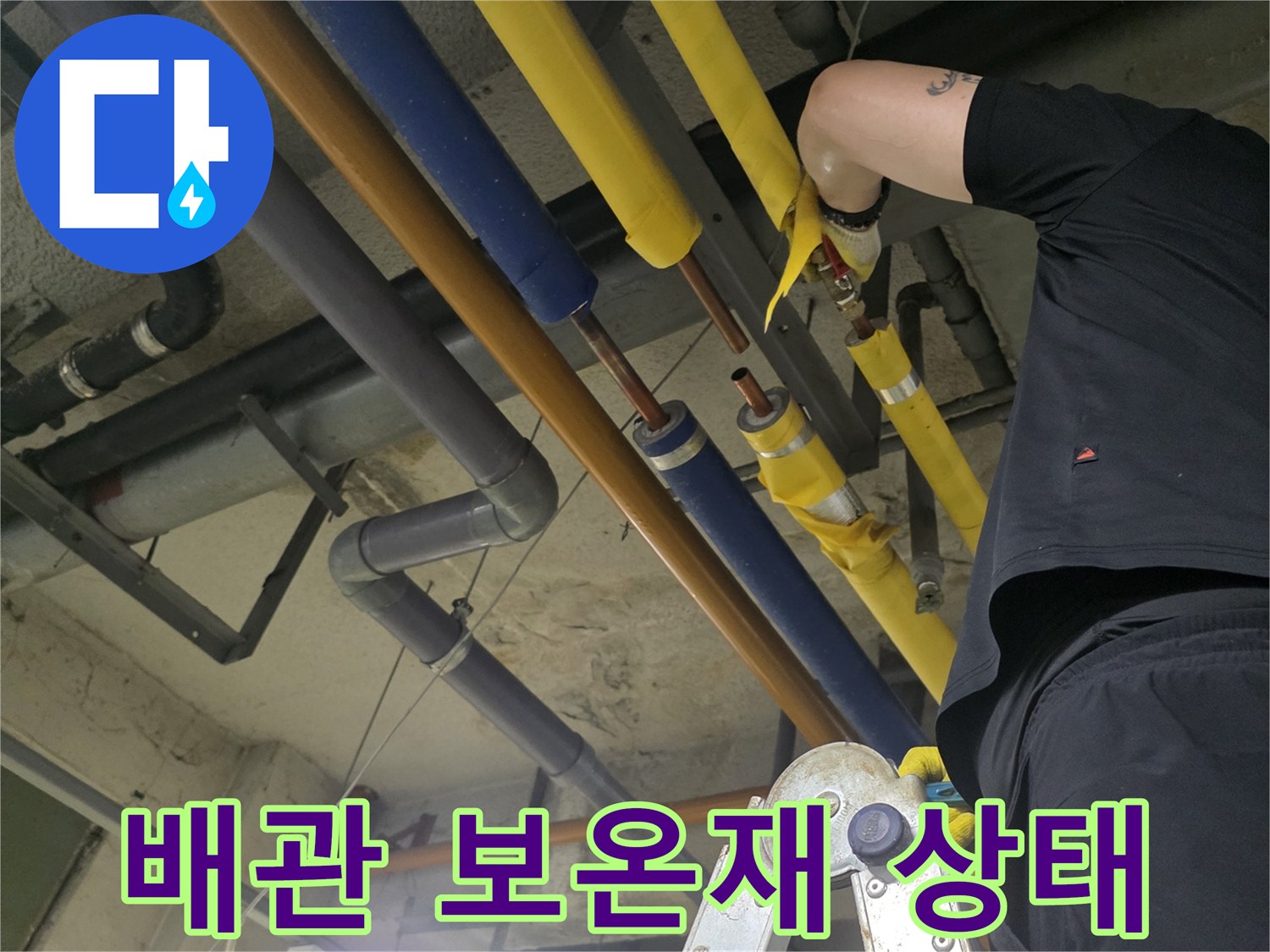노란색과 파란색으로 구분된 배관 라인의 복잡한 구조
