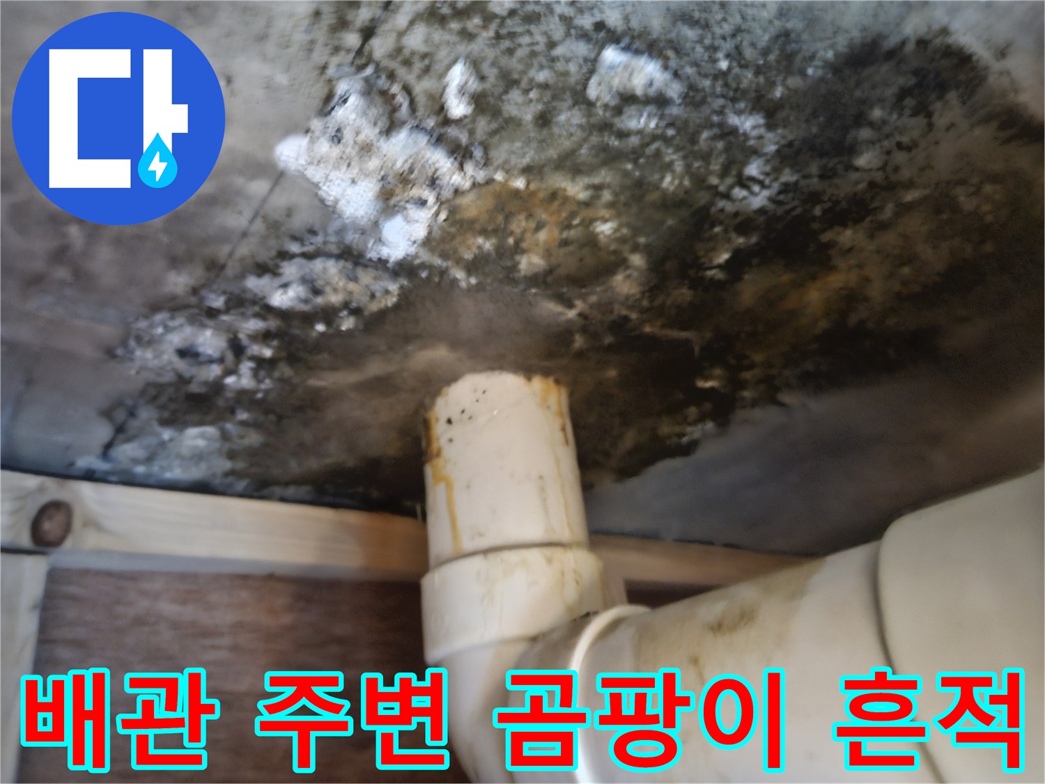누수로-오염된-천장-콘크리트-슬래브와-배관-연결부
