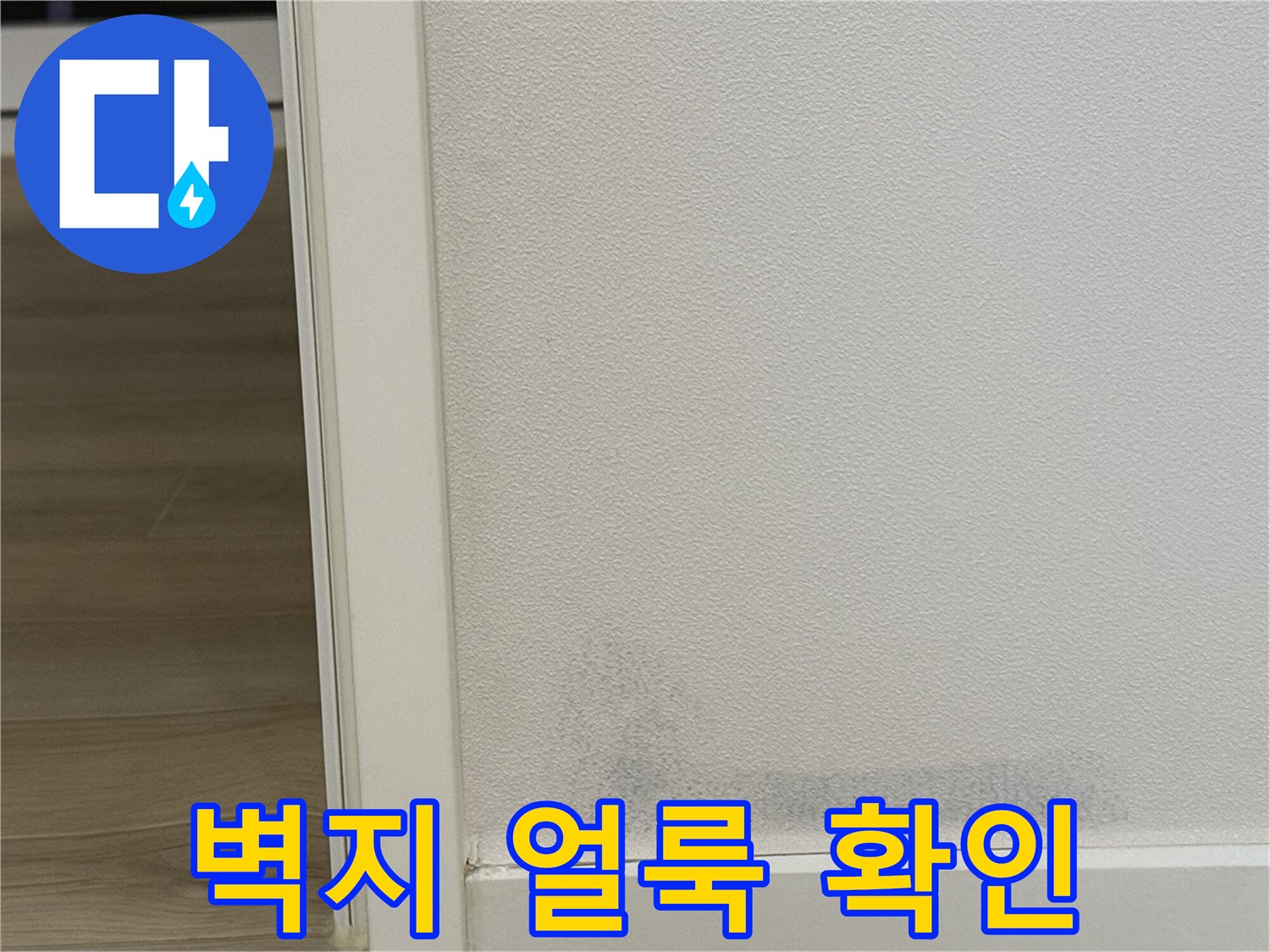 벽 하단부의 젖은 듯한 어두운 얼룩 부위