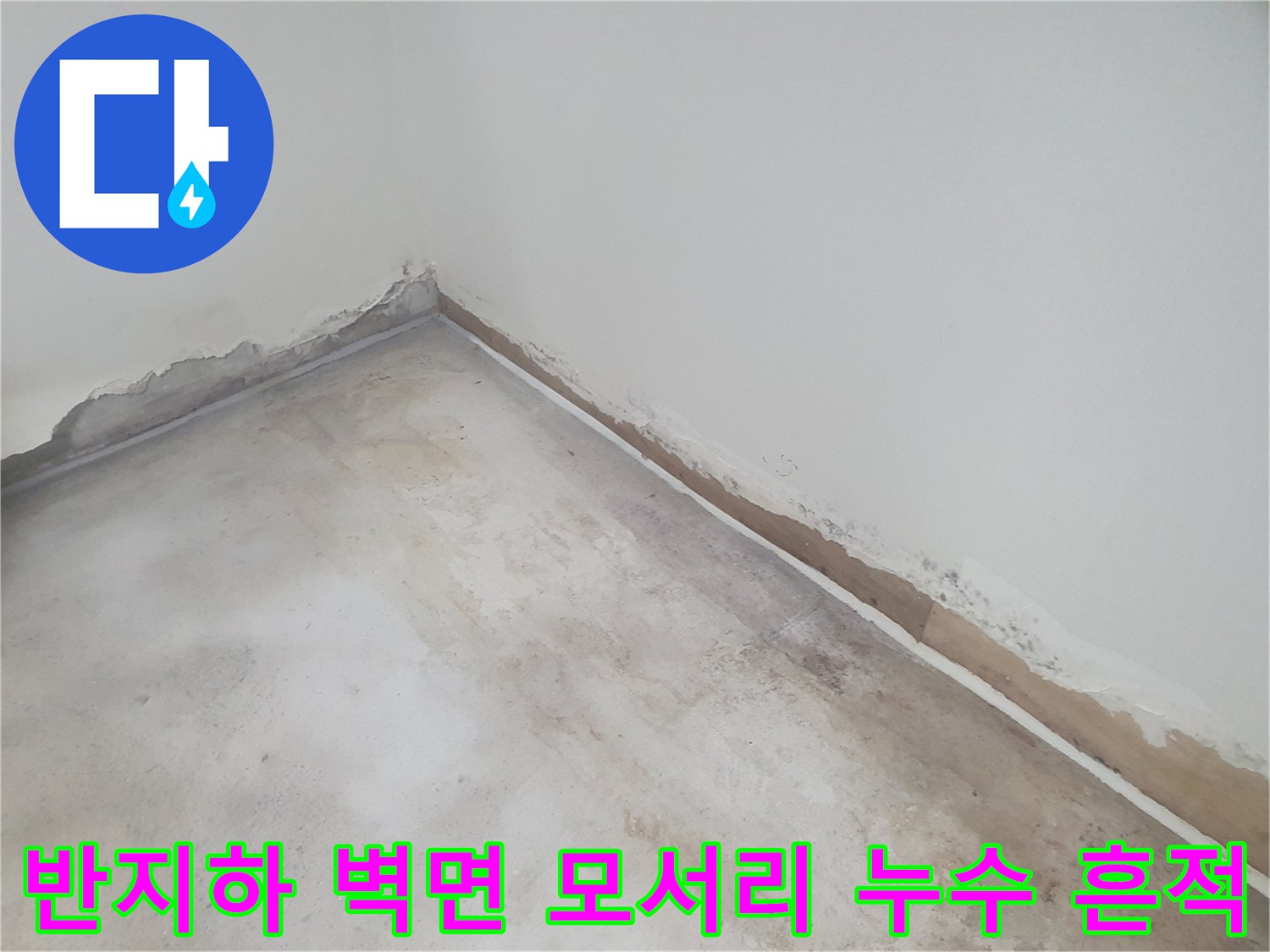 반지하 주택-벽면 하단부 도배지가 젖어 들뜨고 습기가 찬 상태