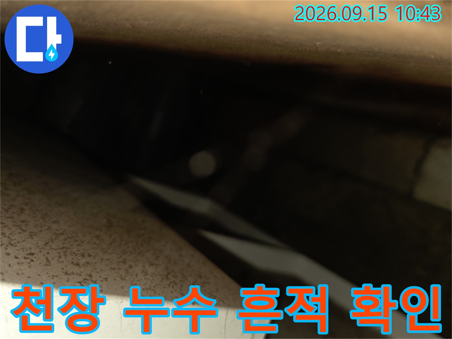 서초구 양재동 현장의 천장 내부 물 자국 및 배관 점검 상황