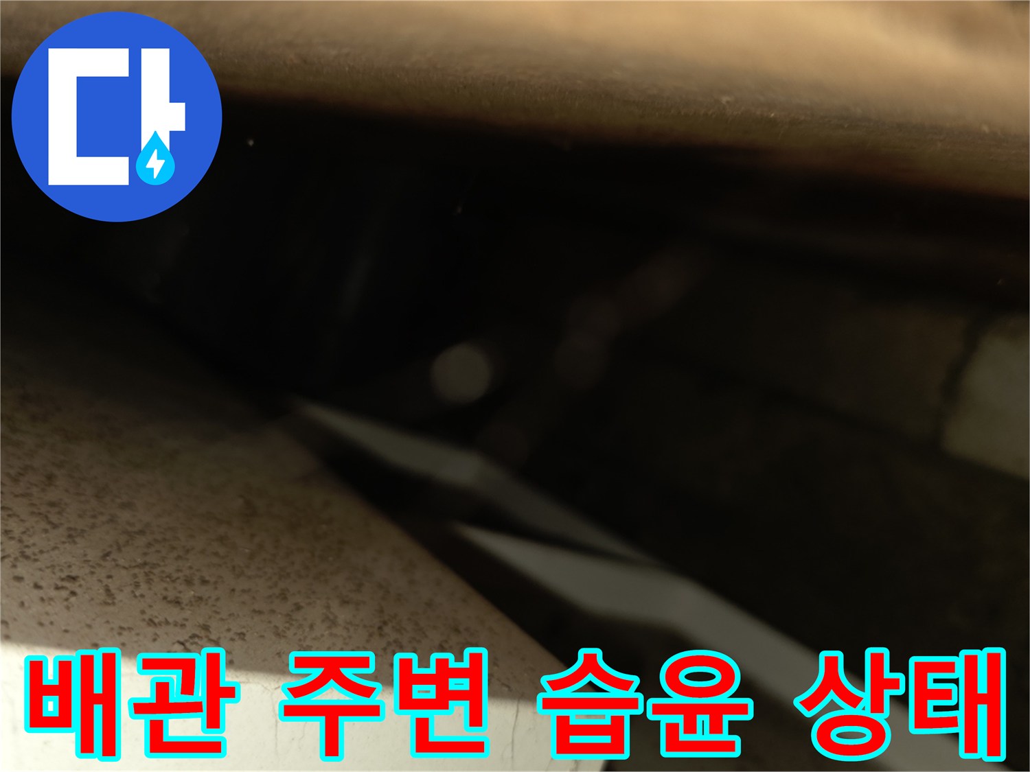 천장 내부 슬라브의 젖은 부위 근접 촬영