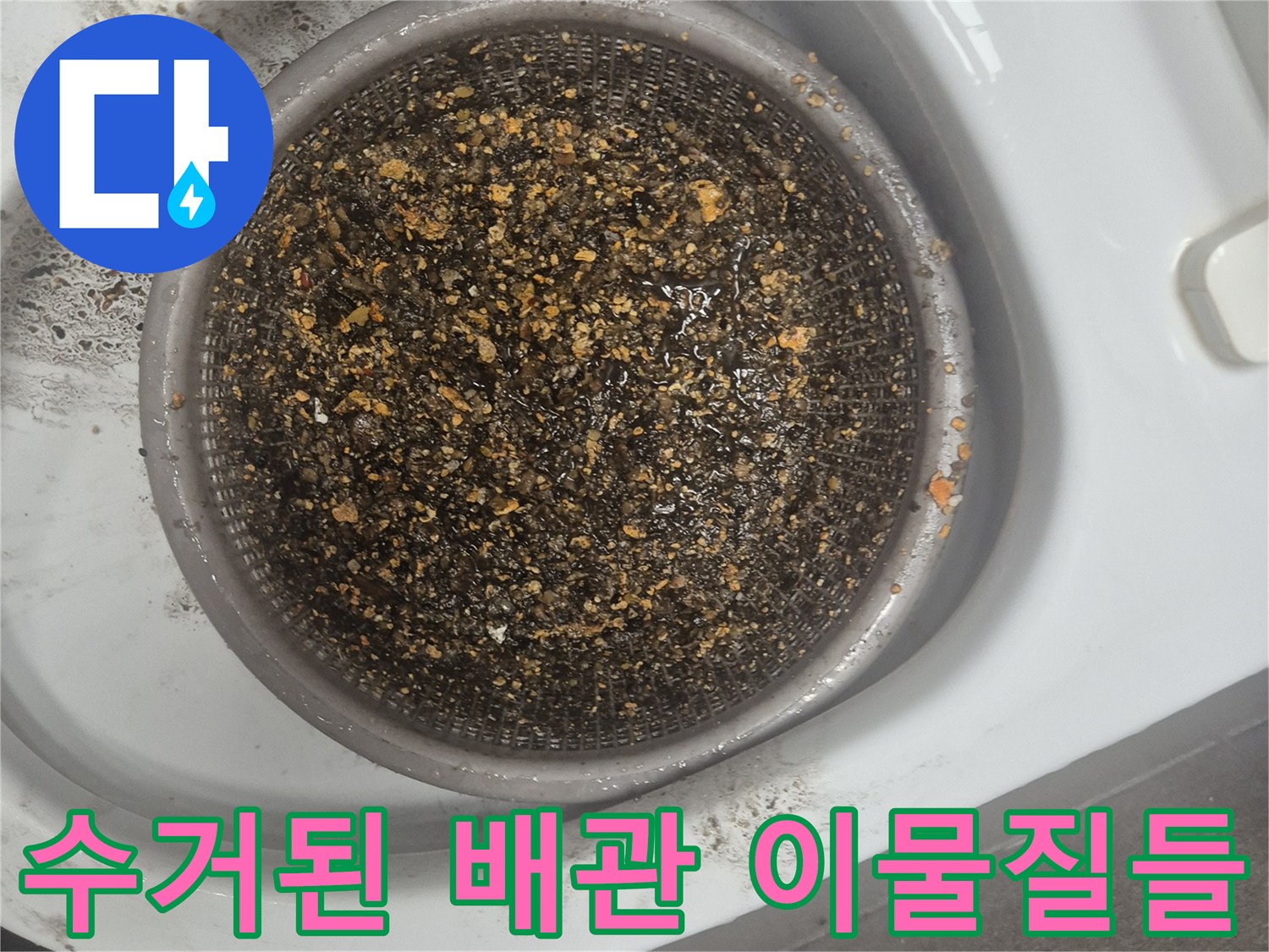싱크대 하부 배관에서 빨아올린 기름 슬러지와 오물 덩어리들